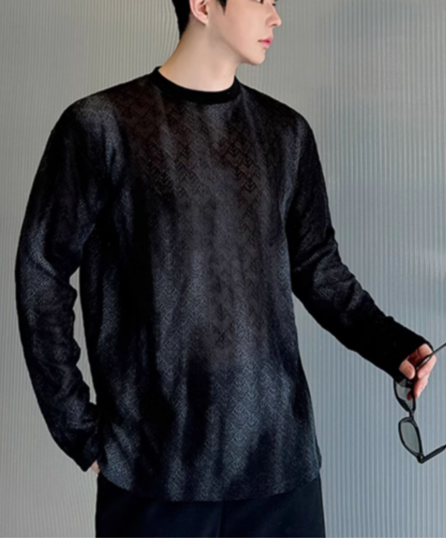 dark sheer jacquard long t-shirt EN2377
