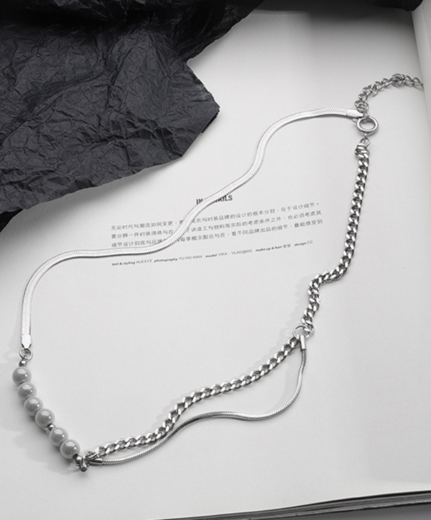 pearl & double chain necklace EN2298