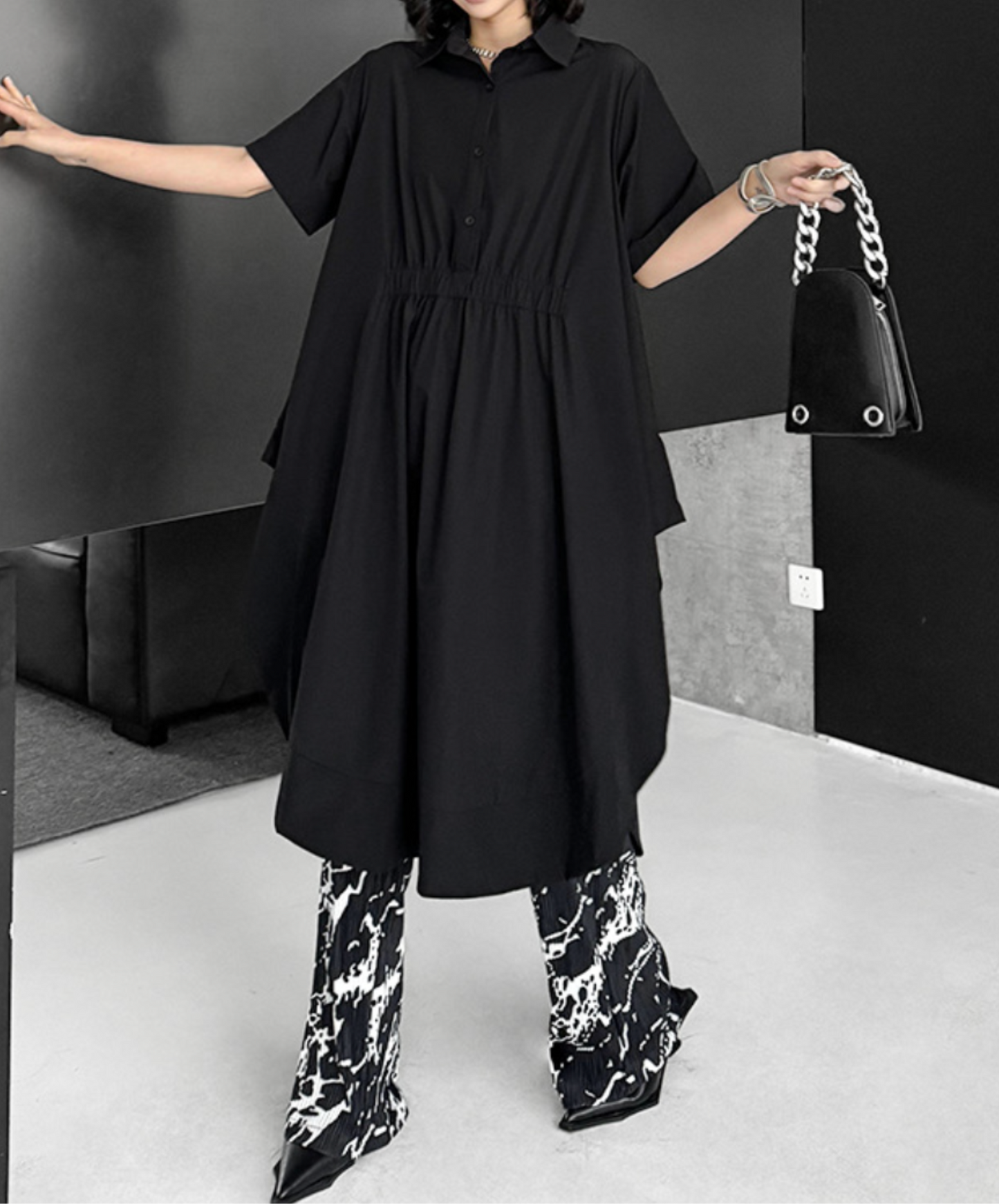 dark big silhouette waist mark long shirt EN2322