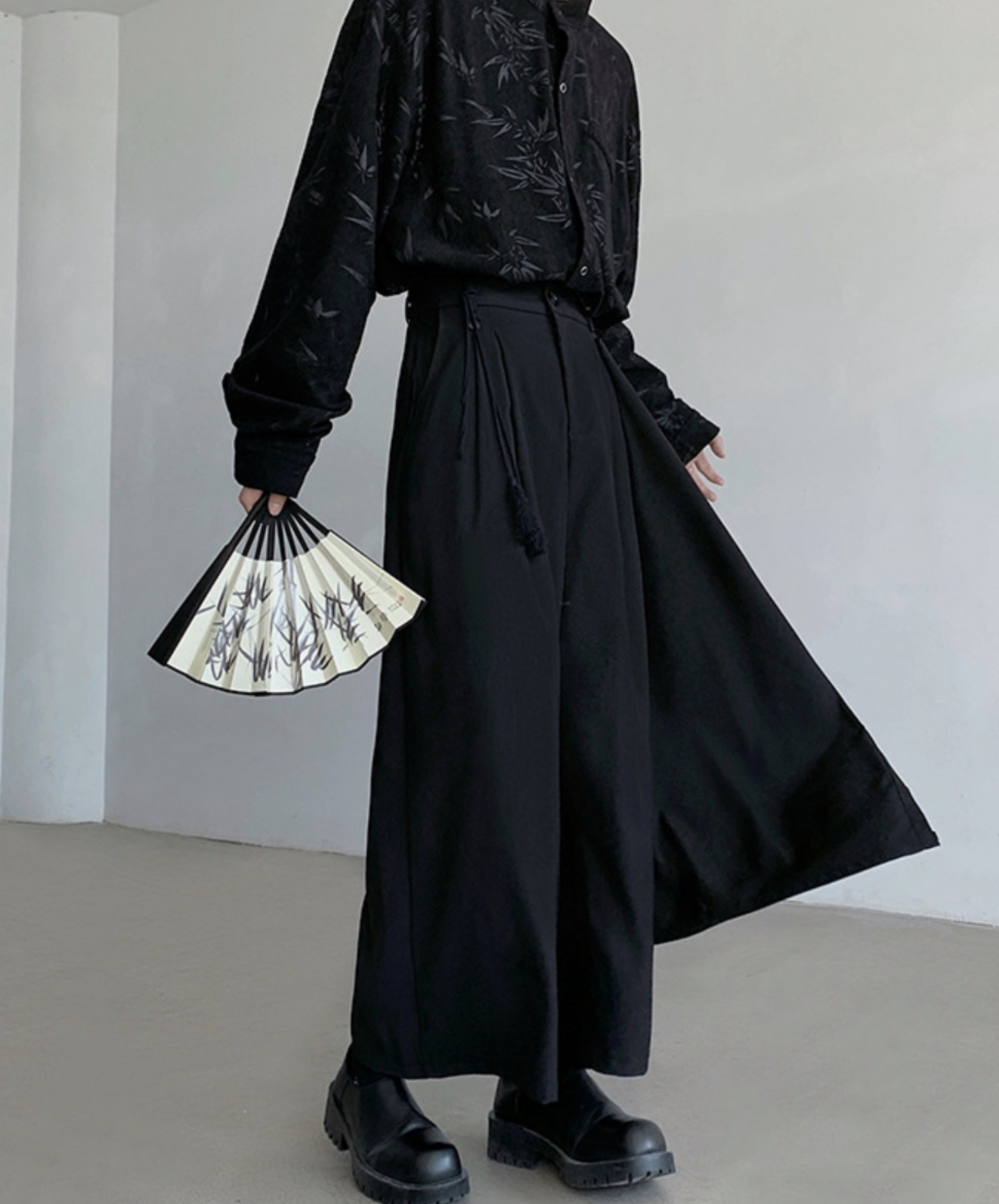 dark chinese style 2way casual wide pants EN1608