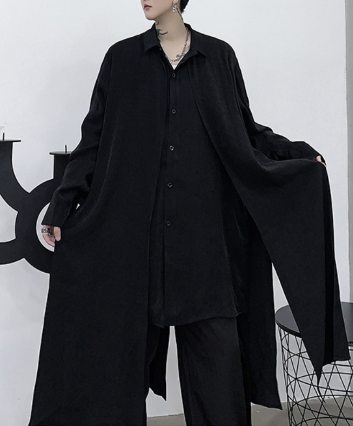 dark layered cloak drape long shirt EN2139