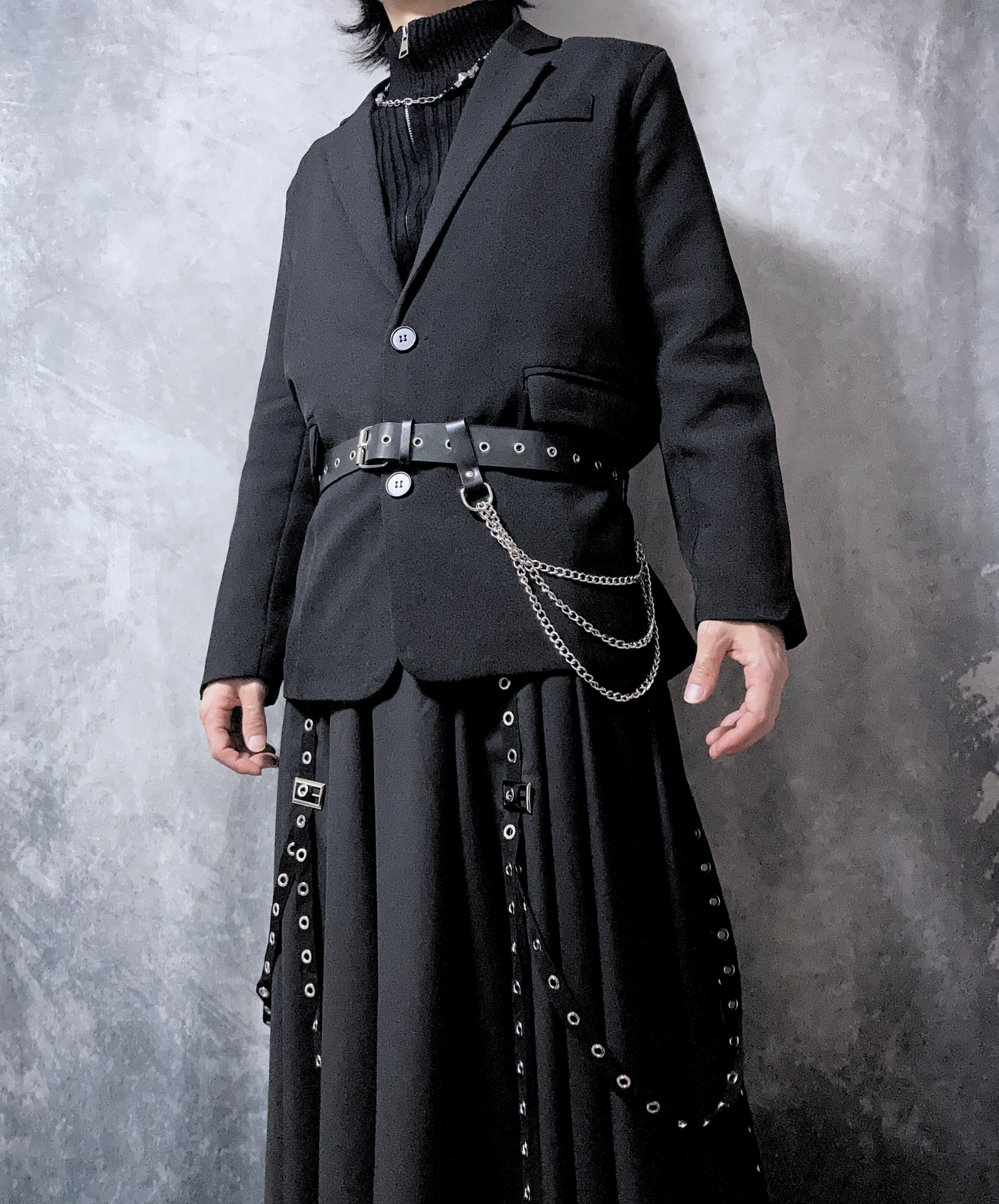 【style66】dark mode outfit set EN1890(jacket + sweater + pants set)