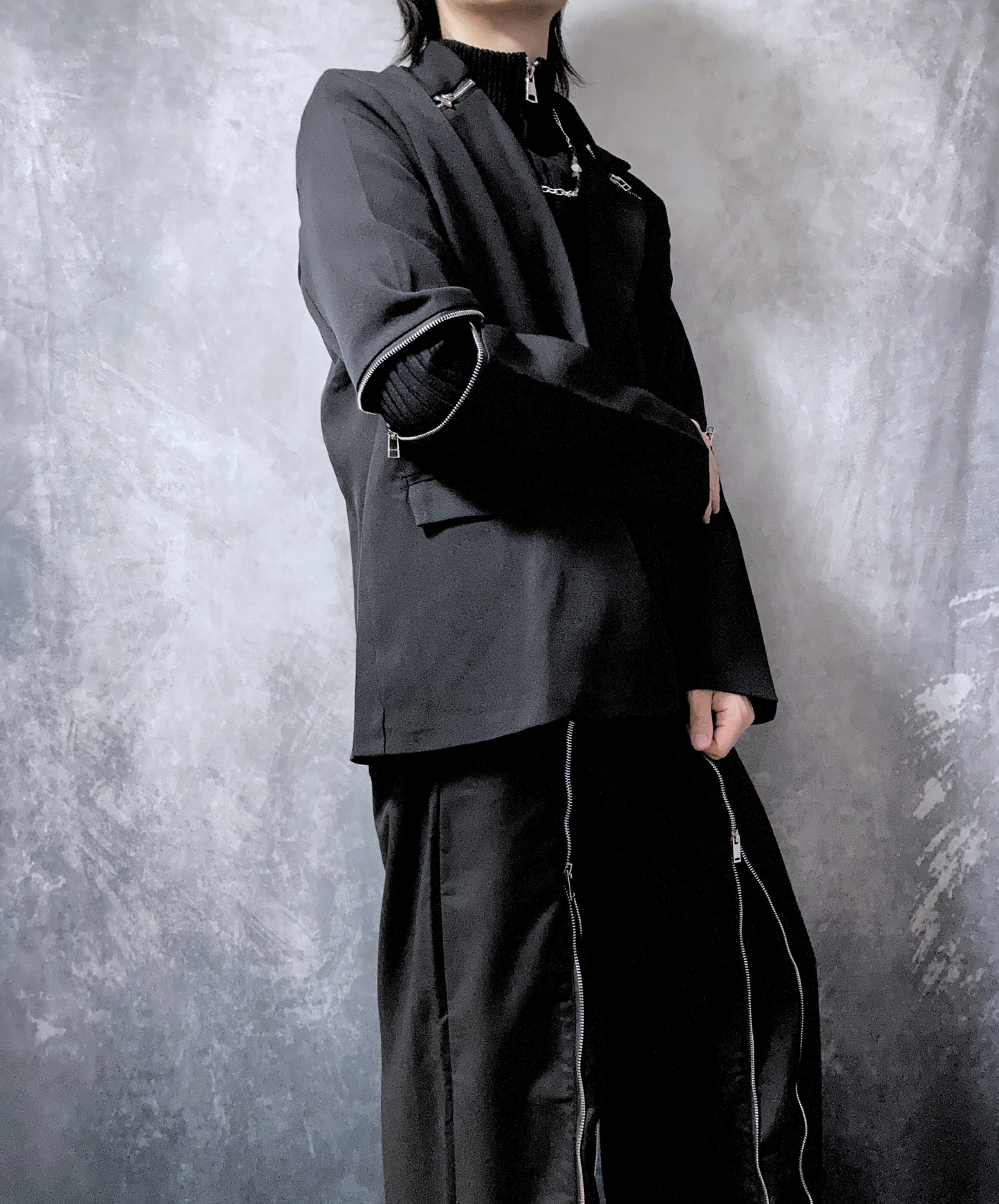 【style64】dark mode outfit set EN1883(jacket + sweater + pants set)