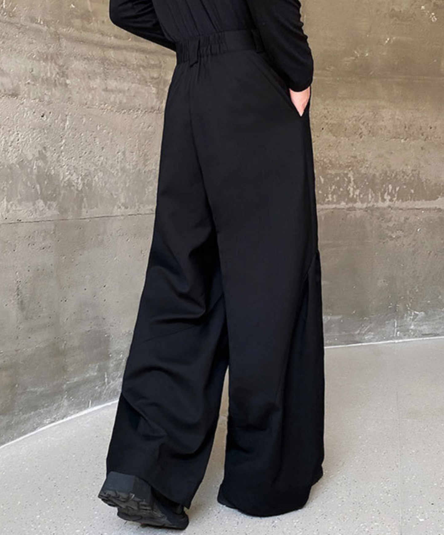 pleated stitch design straight wide pants EN1402