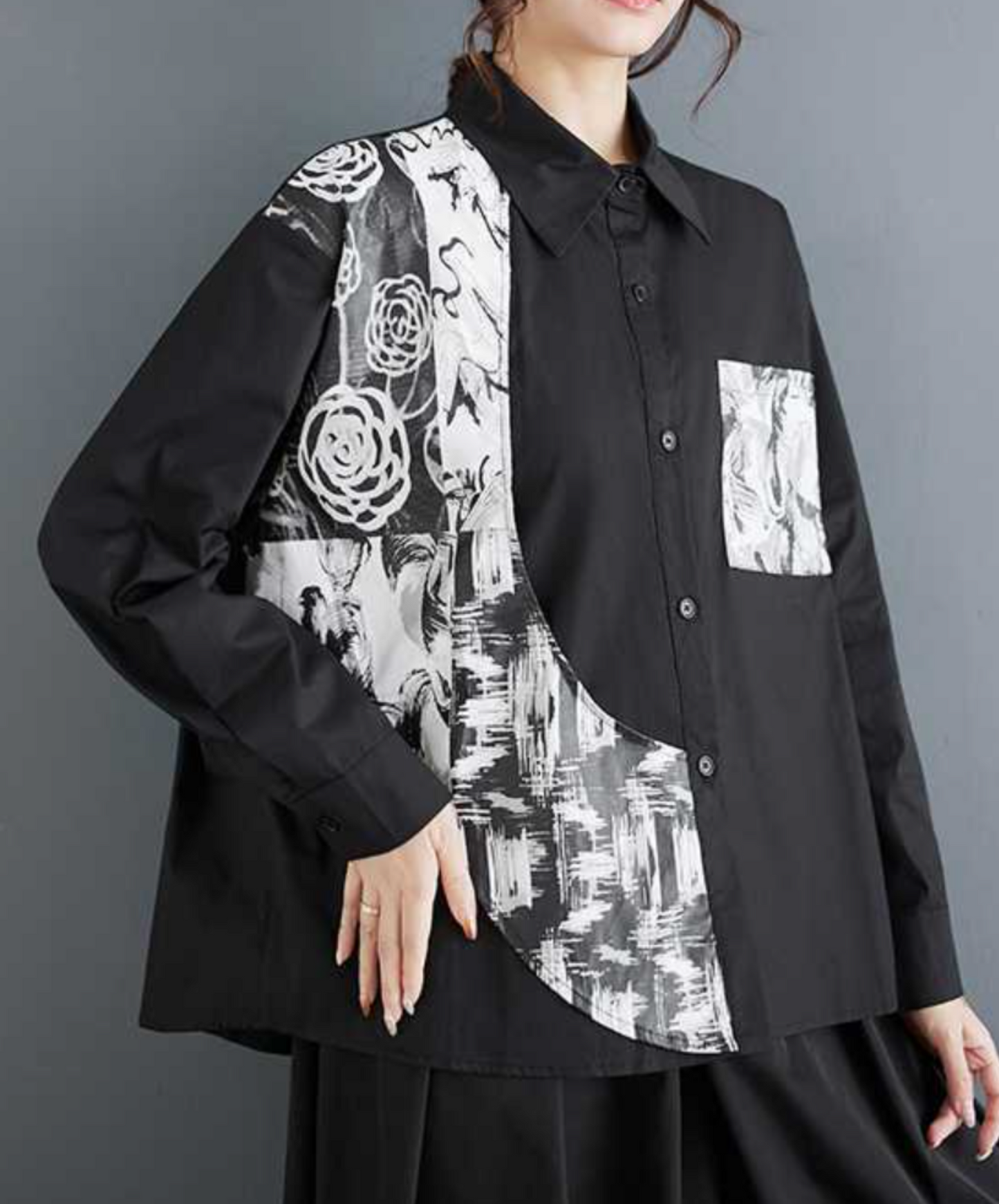 asymmetric splicing design shirt EN1652