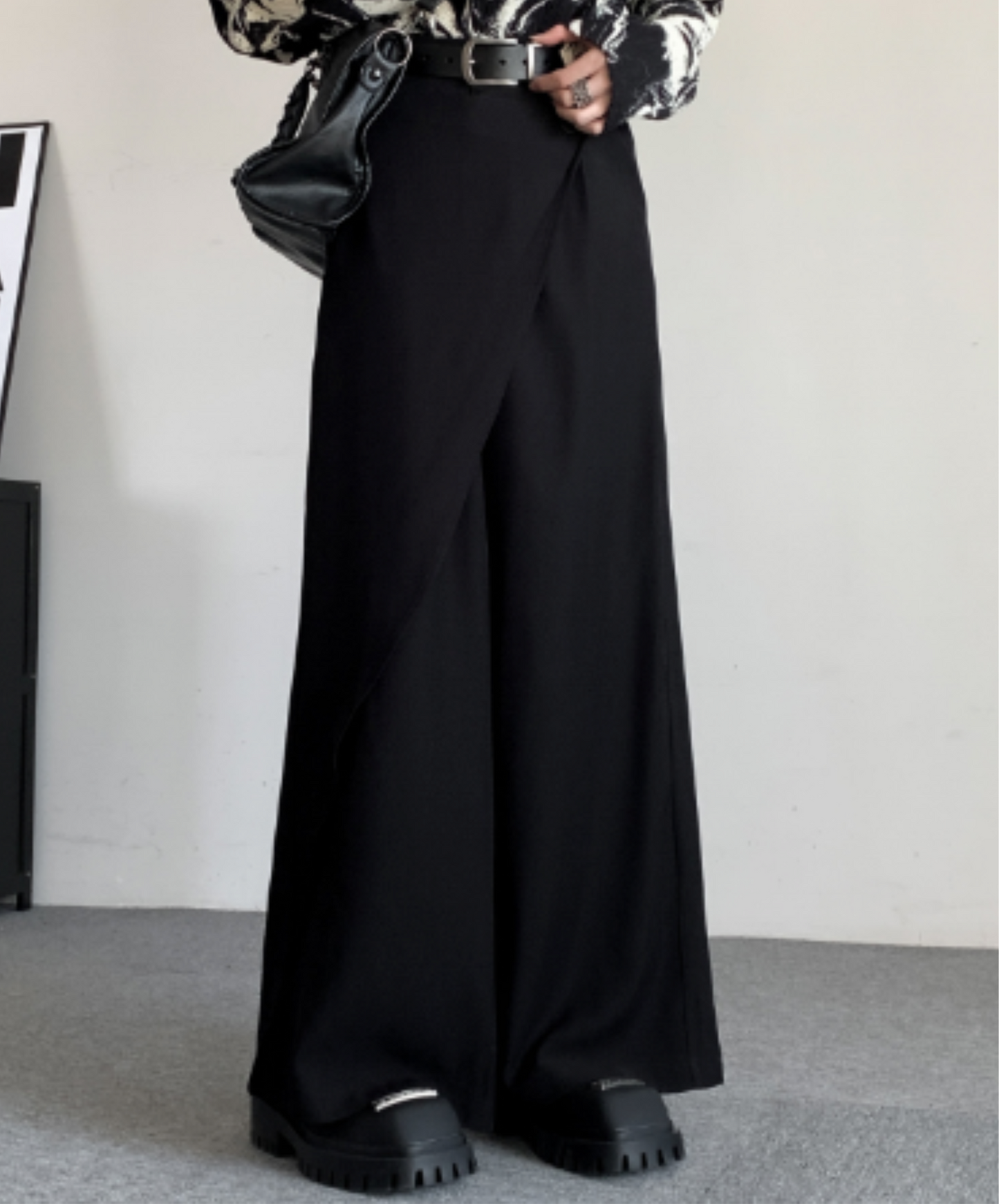 dark lazy drape layer wide pants EN2117