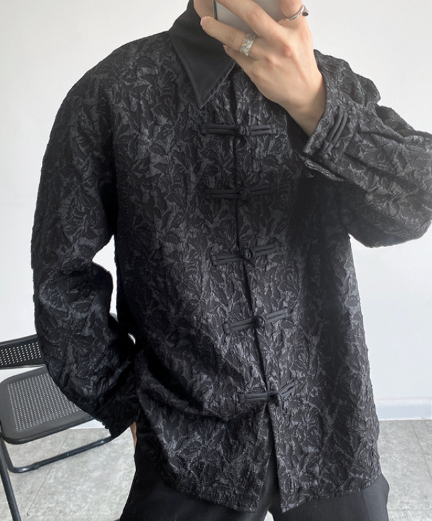 dark 3d embroidered jacquard shirt EN2365