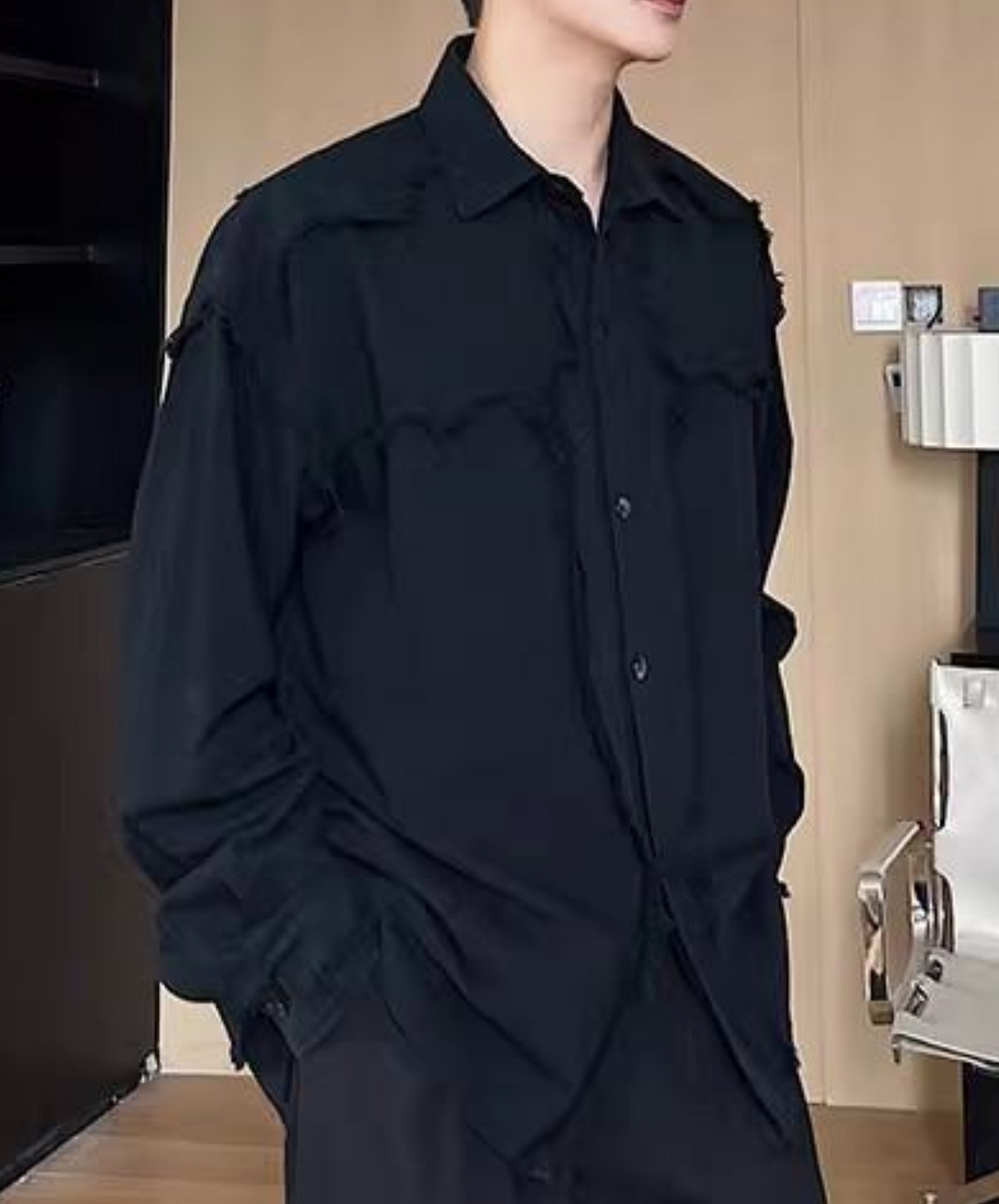 dark thin fringed jacquard shirt EN2376