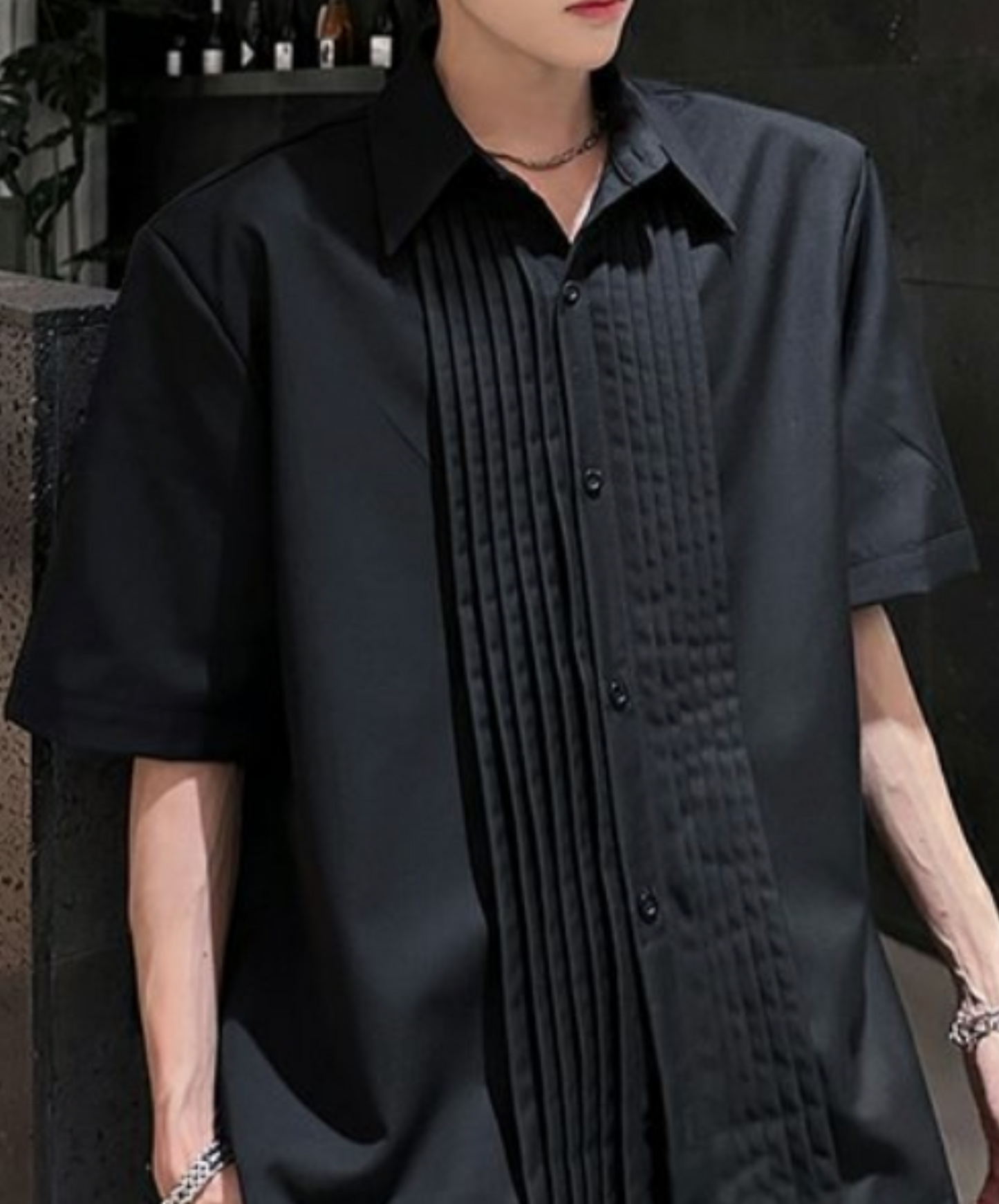 dark luxury pleated front design shirt EN2112