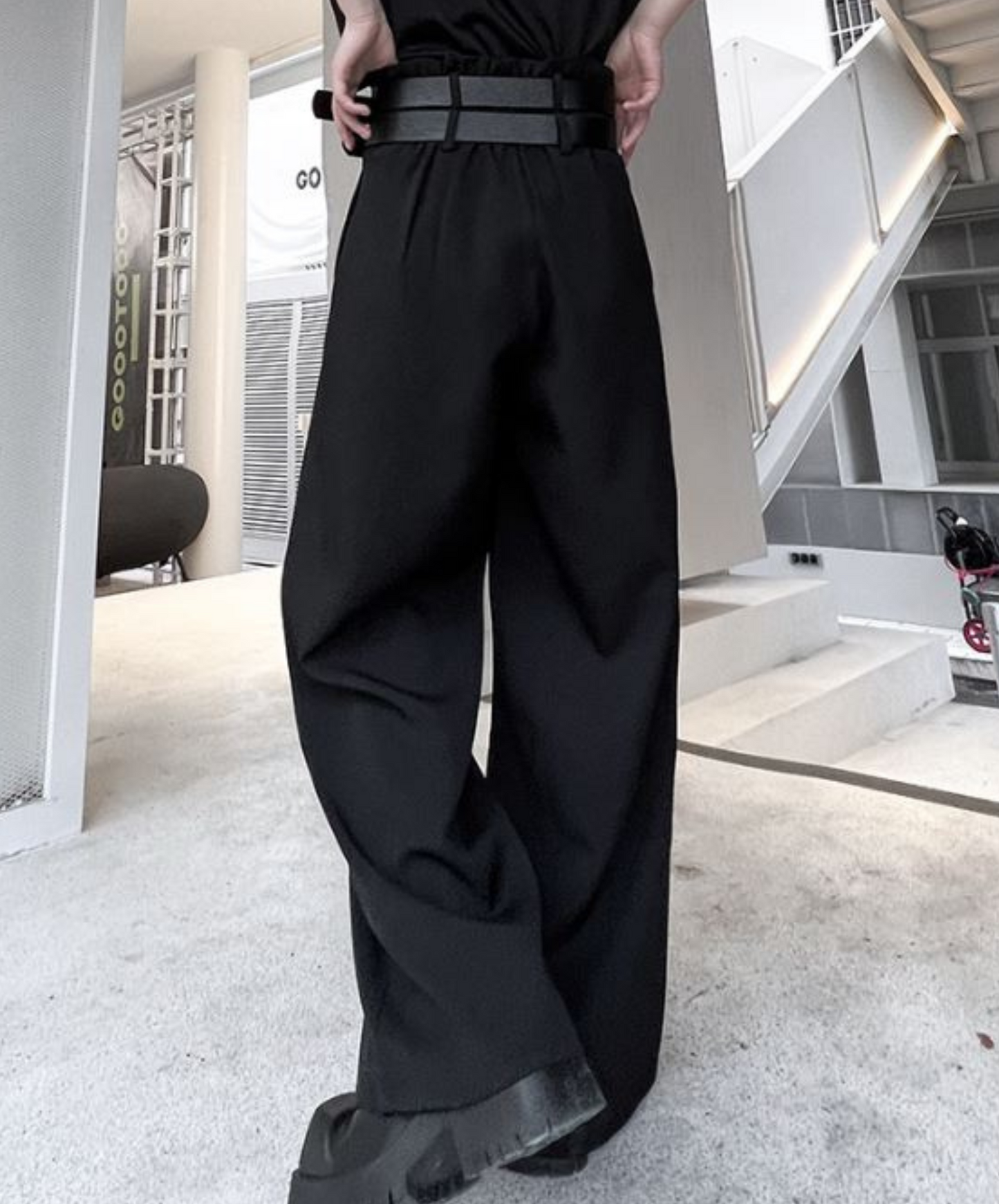dark twin belt slacks pants EN977