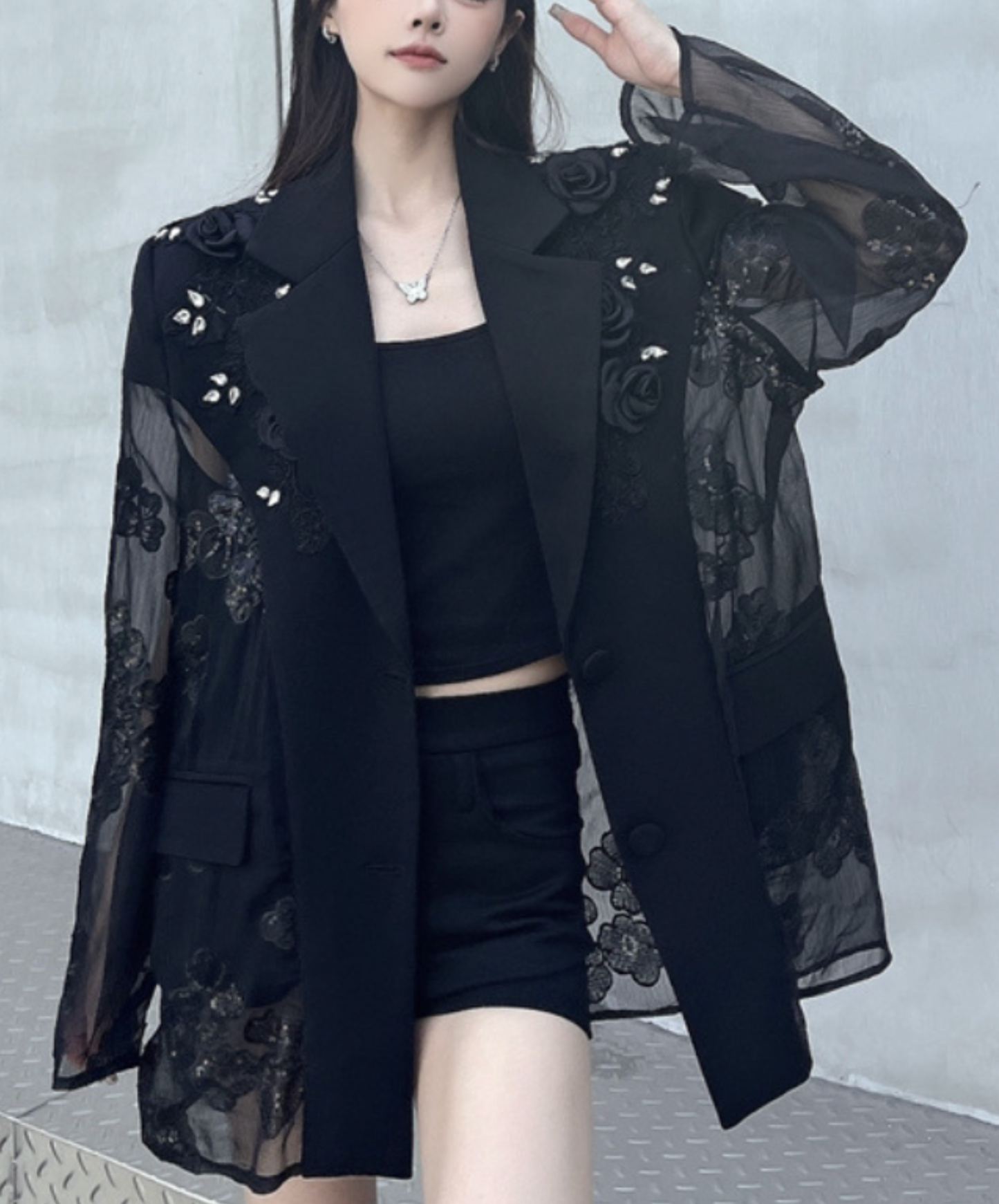 diamond embroidery flower stitch jacket EN2226