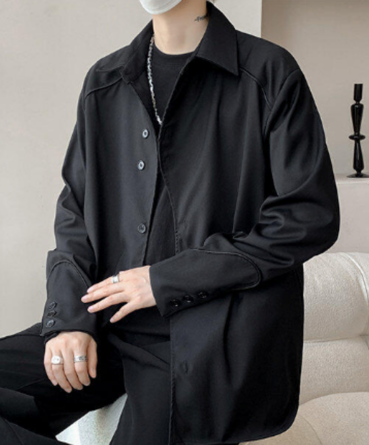 wave-shaped placket special button arrangement shirt EN1983