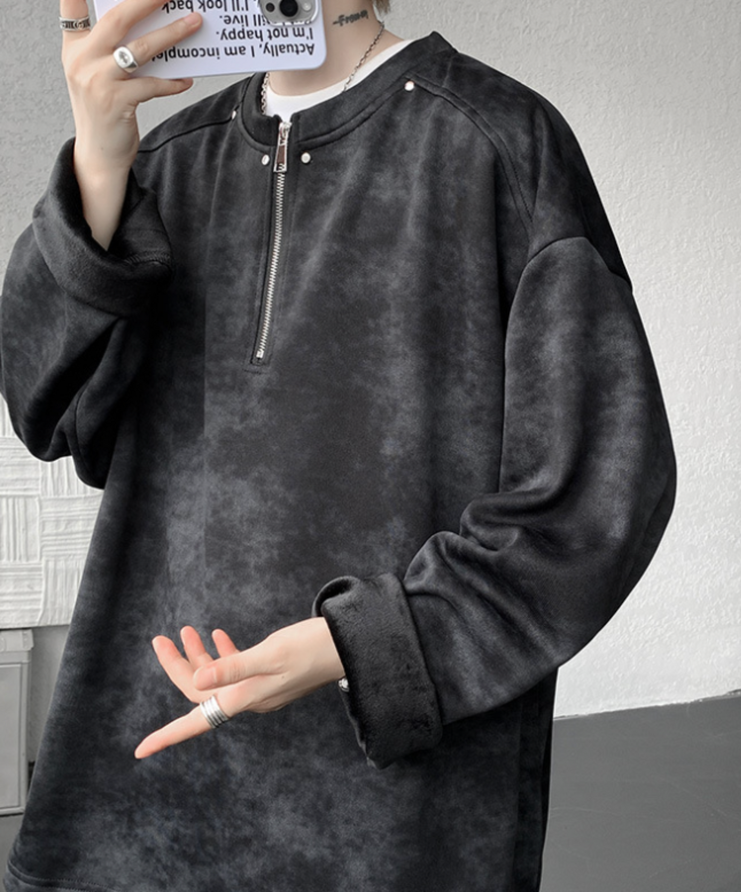 round neck zipper long t-shirt EN2380