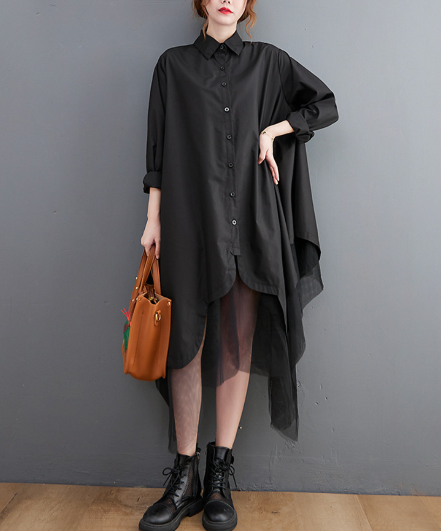 layered look with different materials long shirt EN2286
