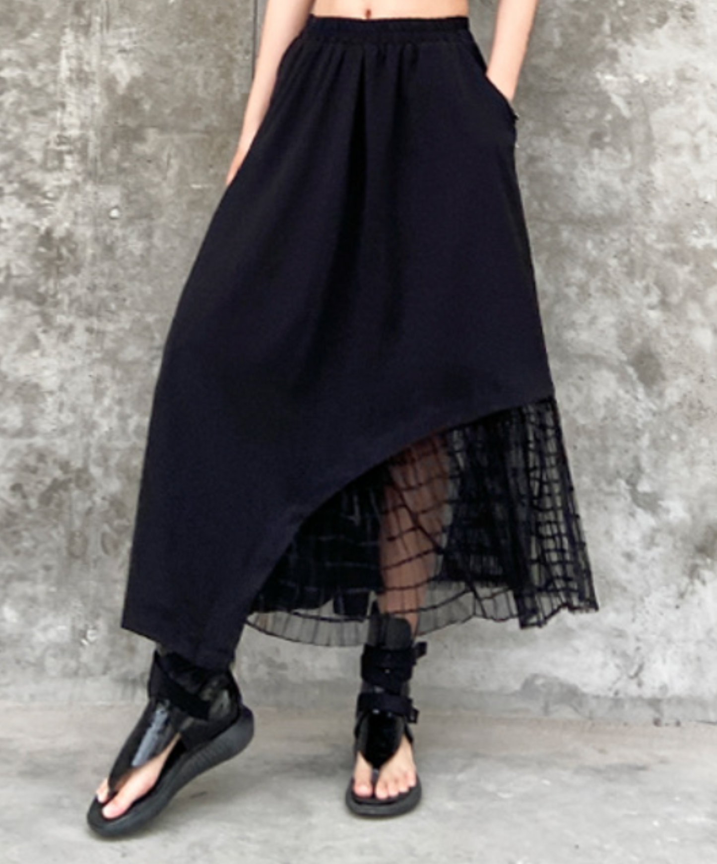 mixed material stitch mesh skirt EN2331