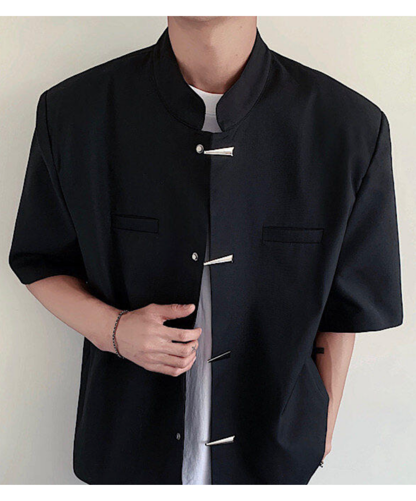 metal button chinese style stand collar shirt EN2100