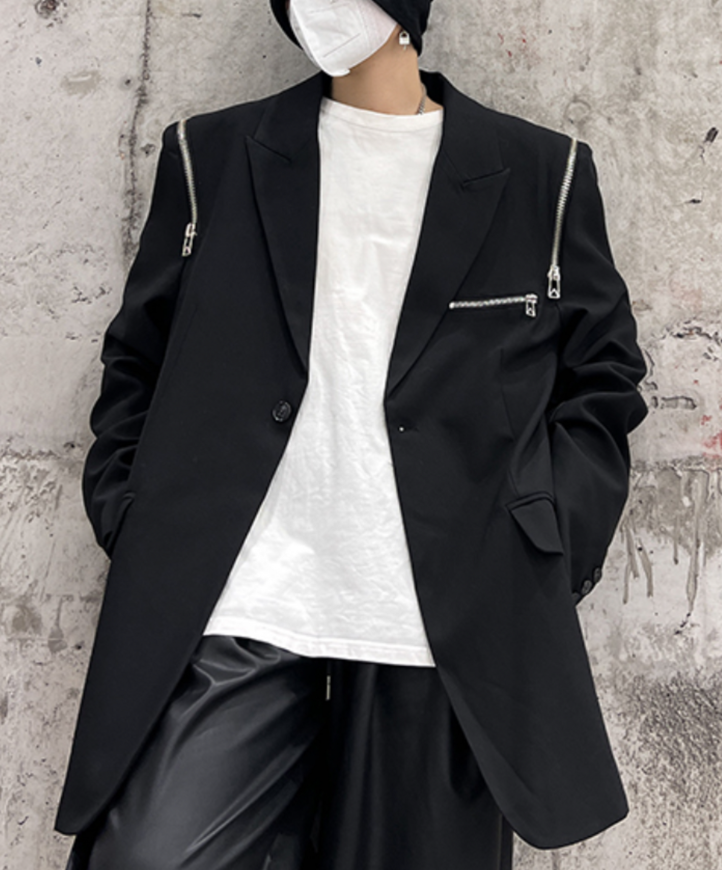 dark metal zip up design loose jacket EN1534