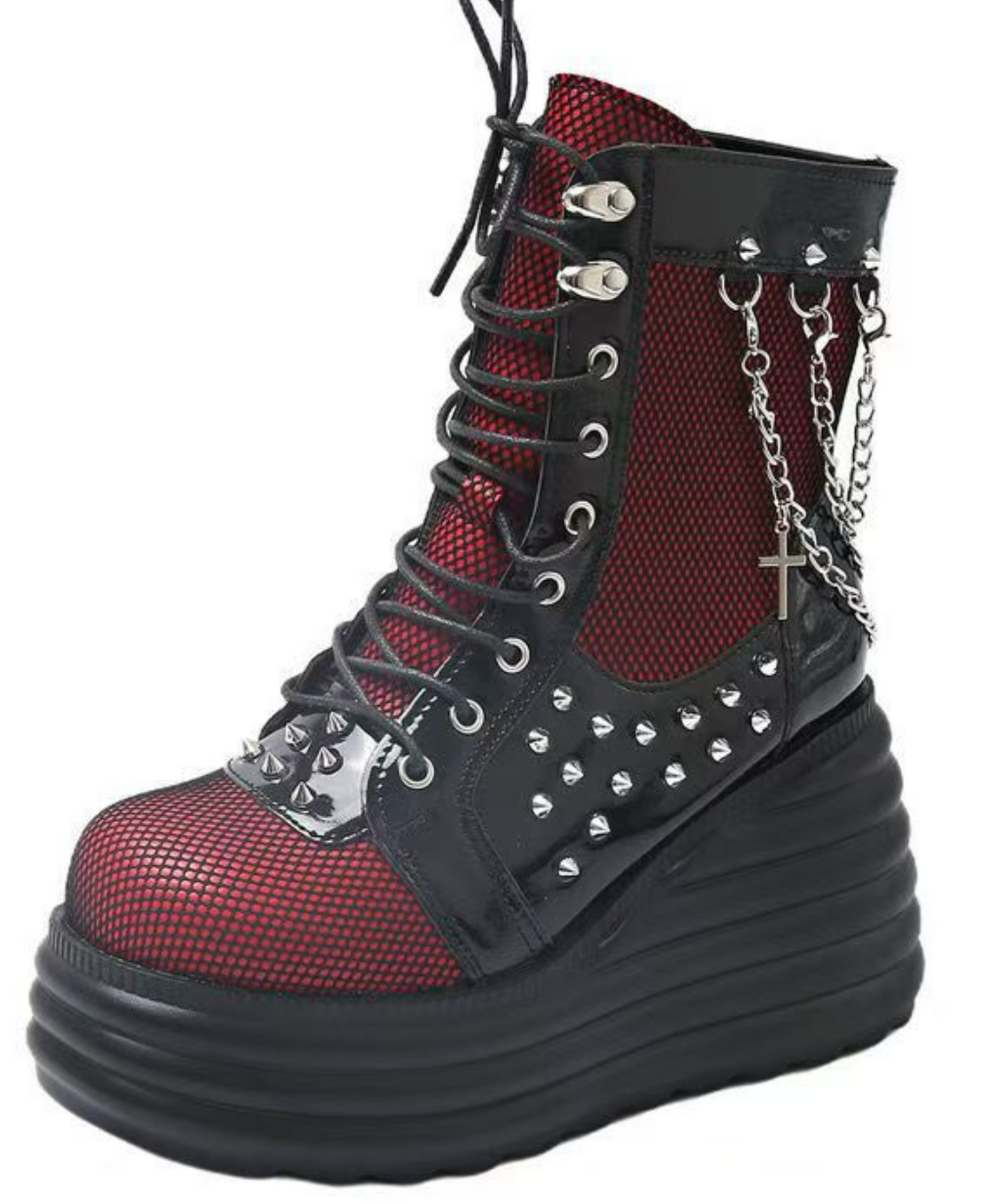 sheer red lace-up boots EN2373