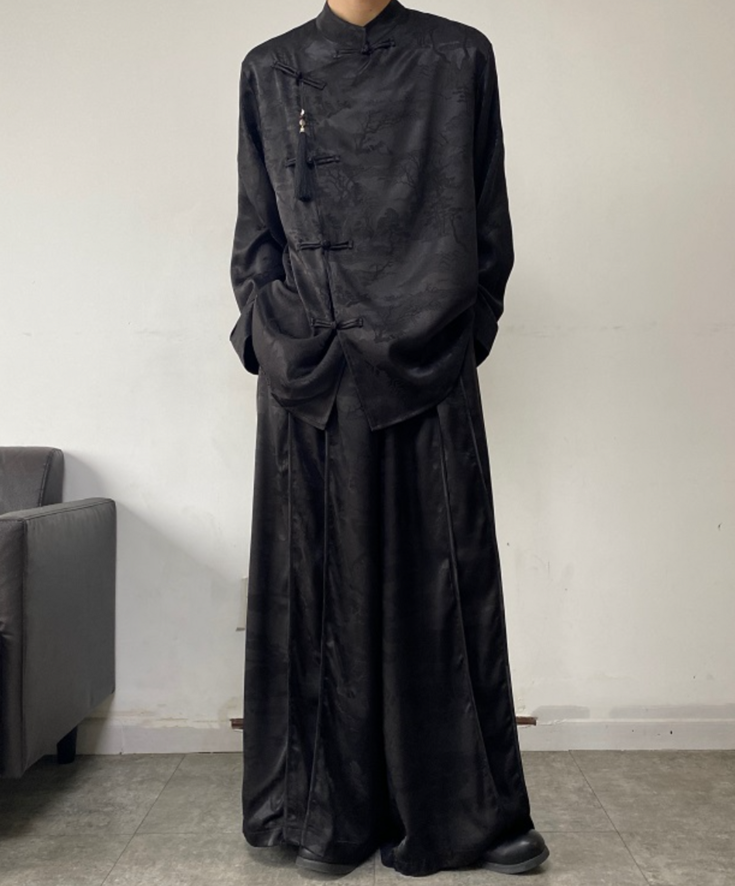 with chinese style printed tassel long pants EN1518