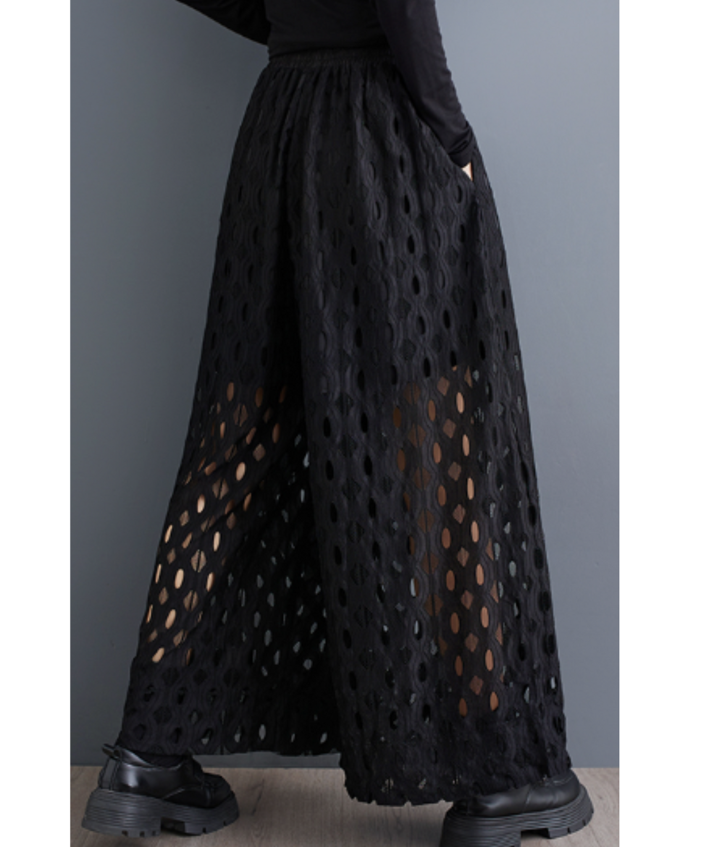 dark solid lace wide leg hakama pants EN2180