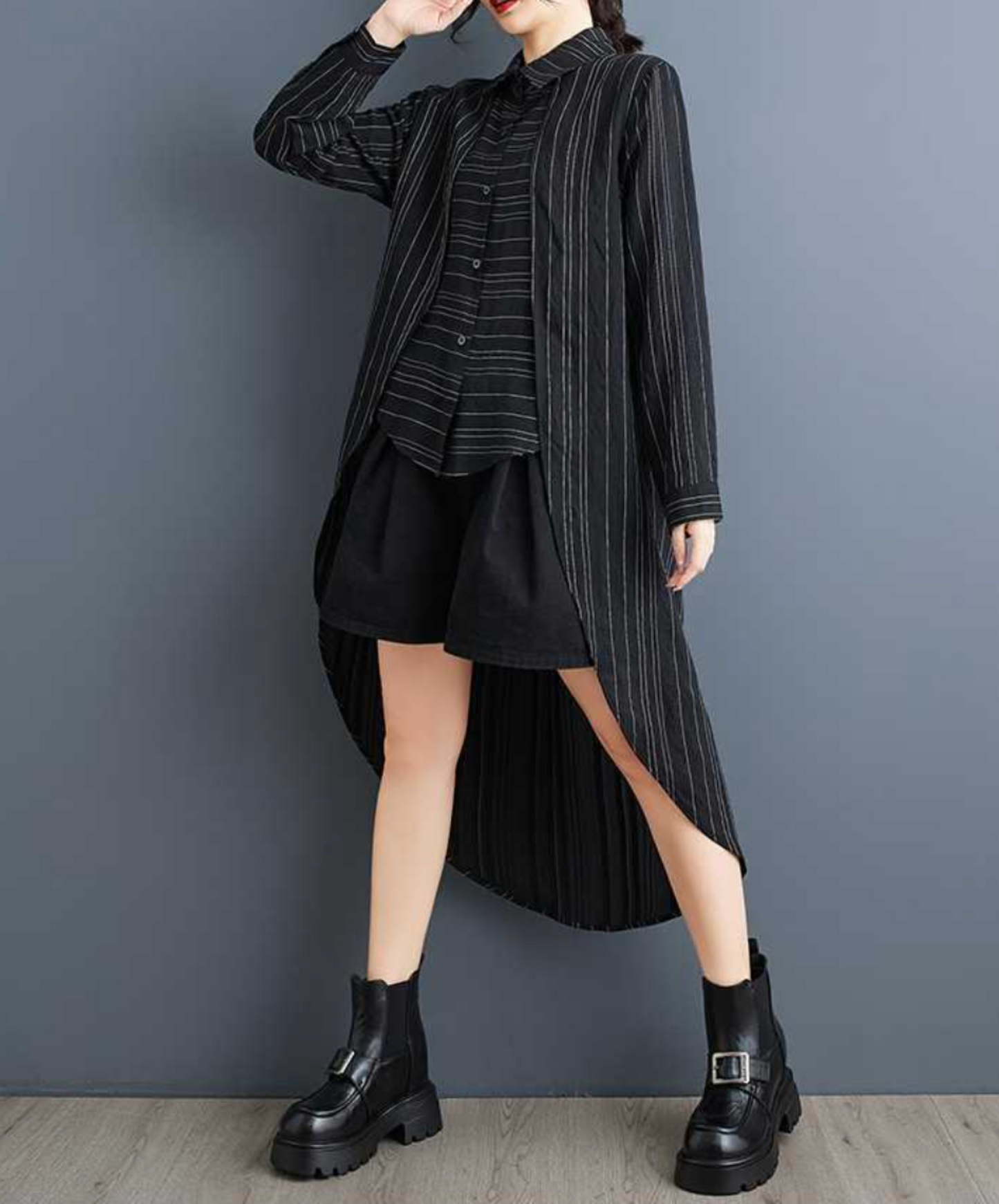 layered stripes and borders long shirt EN2283