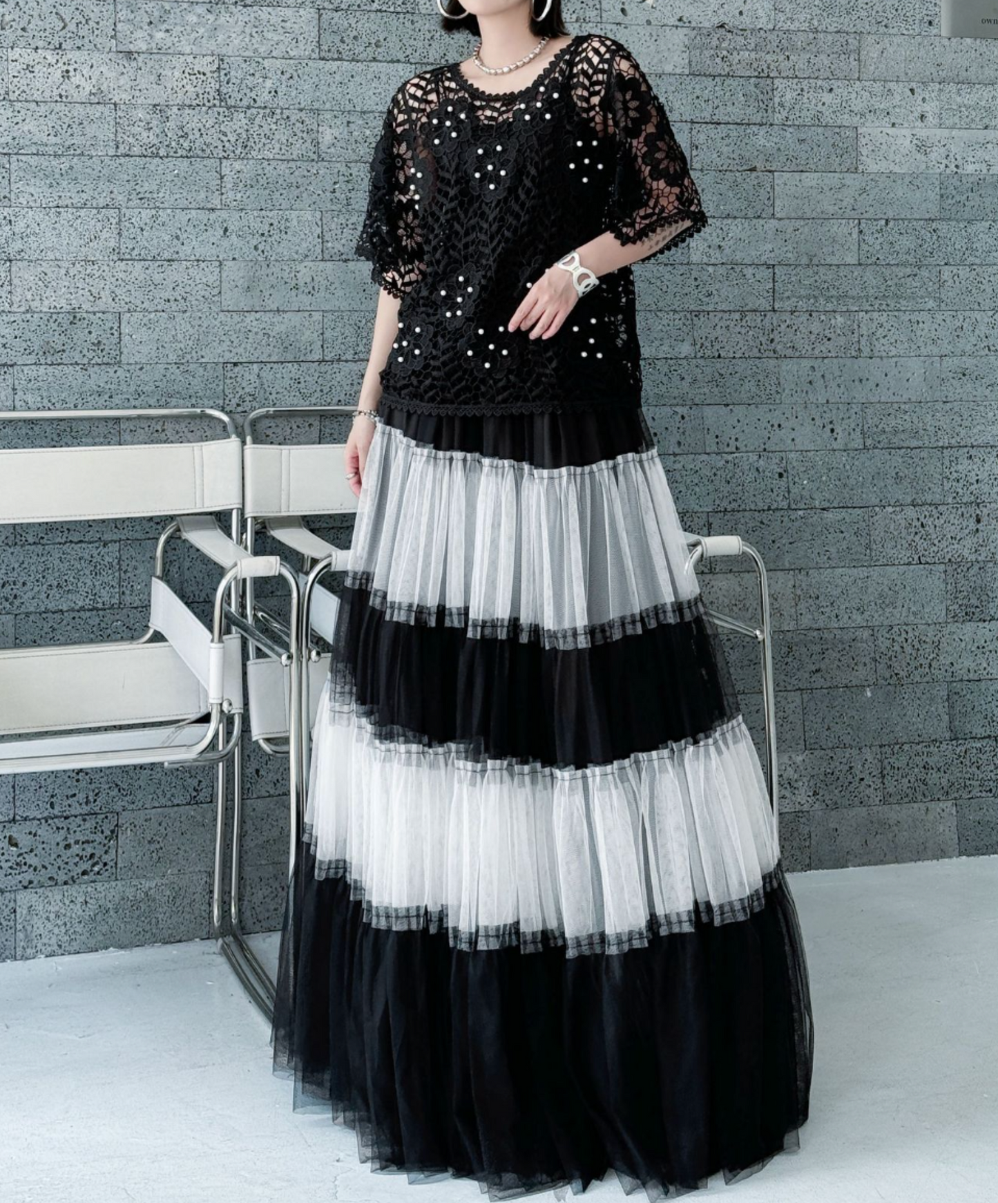 monotone border tulle skirt EN2282