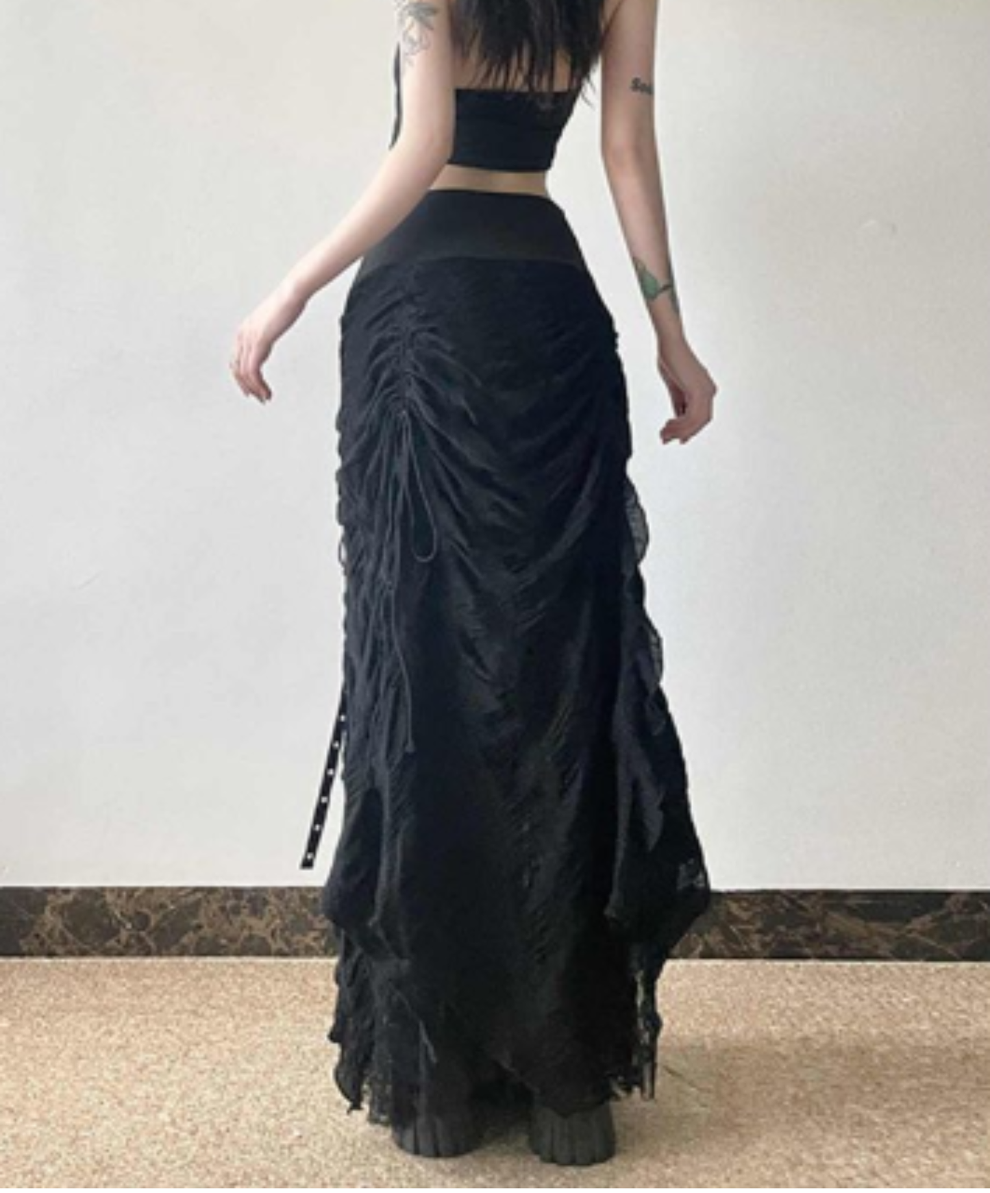 retro high-waisted shirred style skirt EN3096