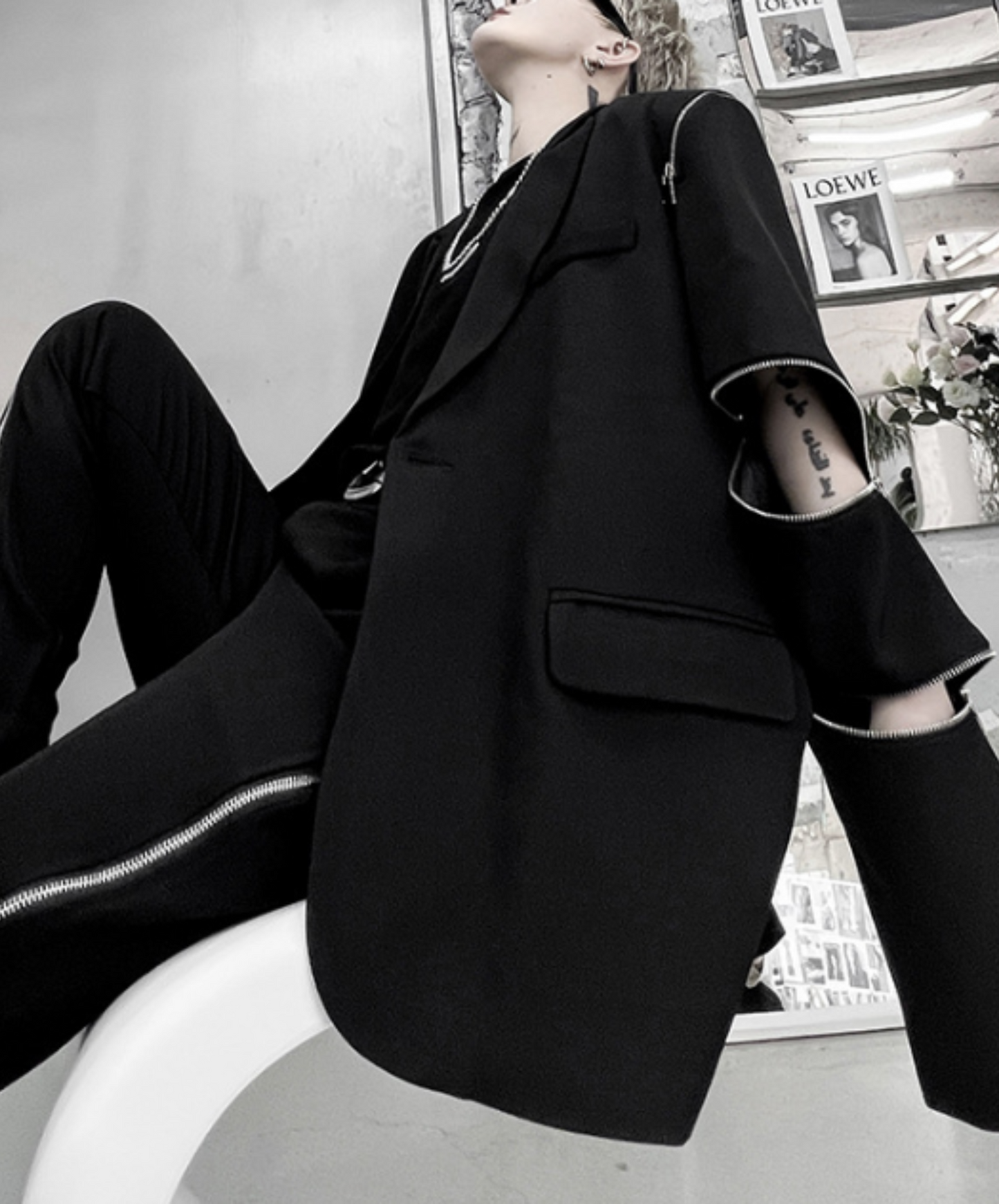 【style65】dark mode outfit set EN1884(jacket + shirt + pants set)