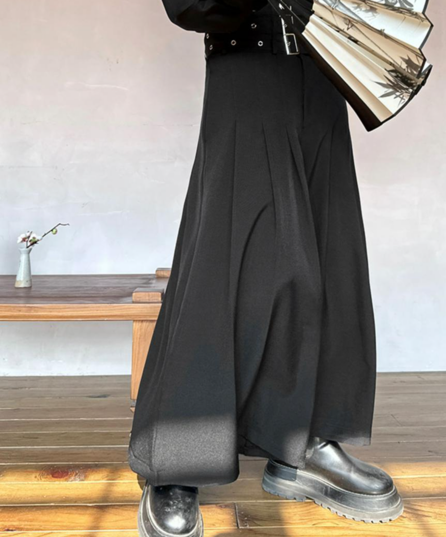 wide leg with three-stage belt long pants EN1526