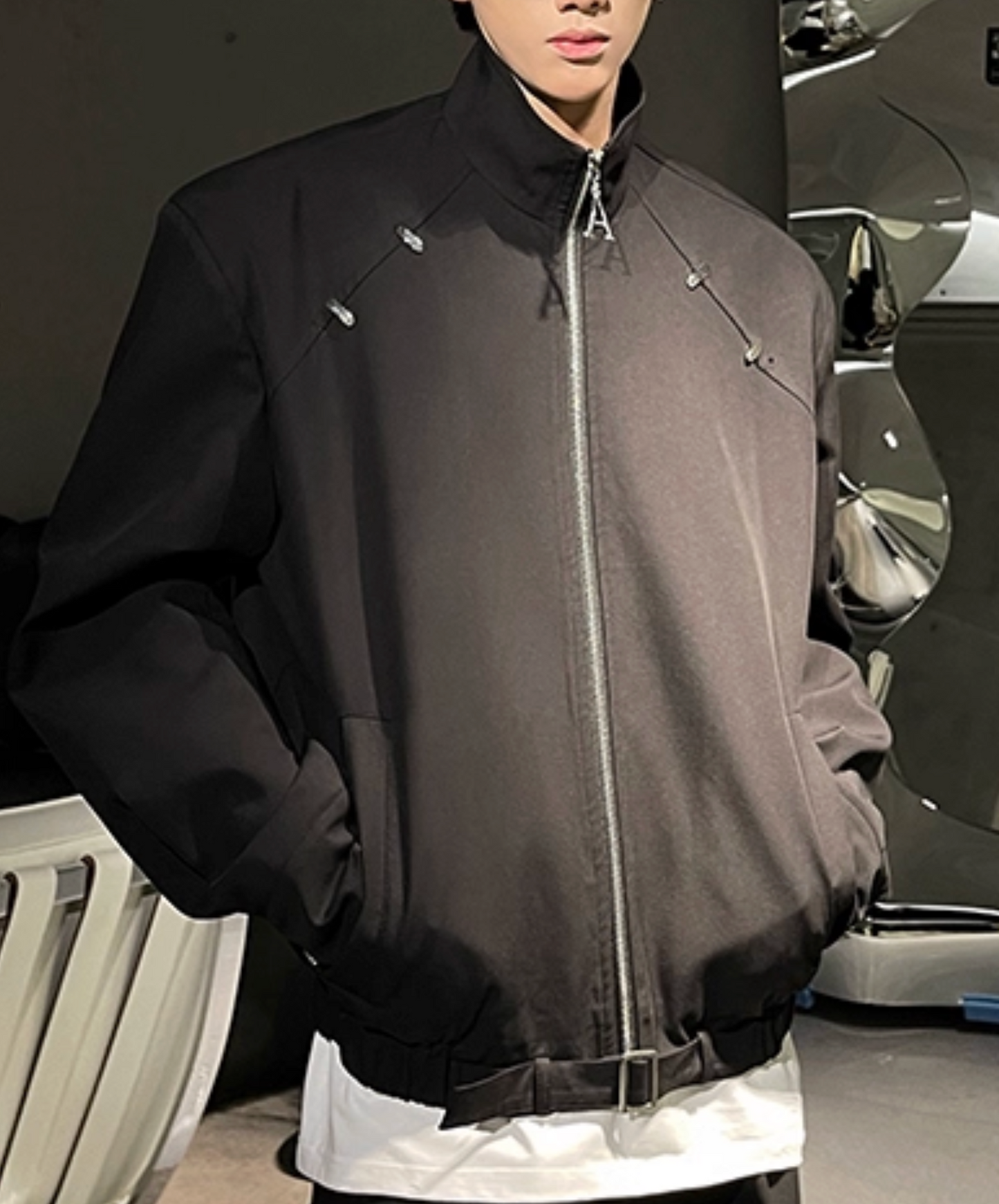 stand collar with metal decoration jacket EN2437
