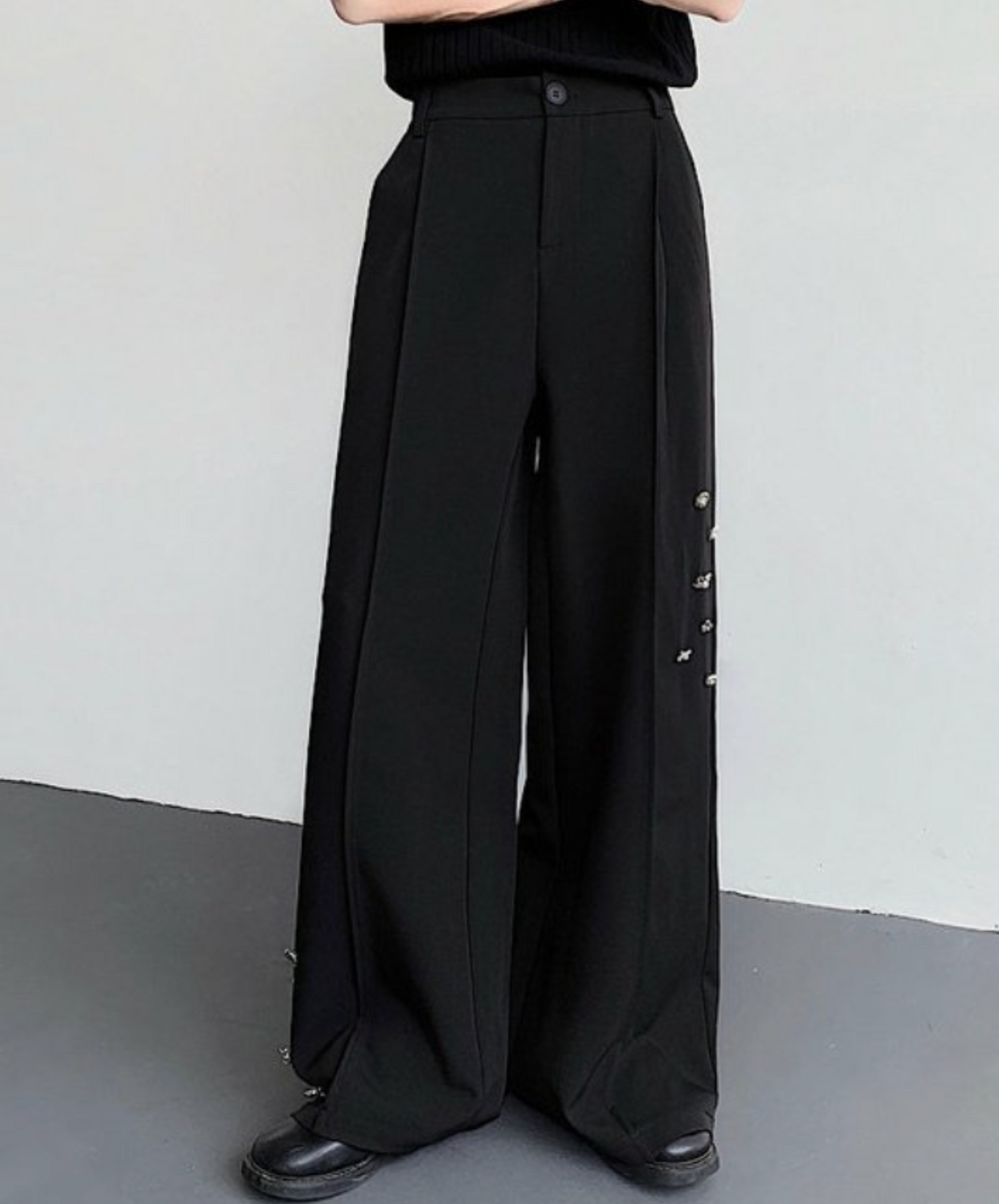 dark random metal design wide pants EN2323