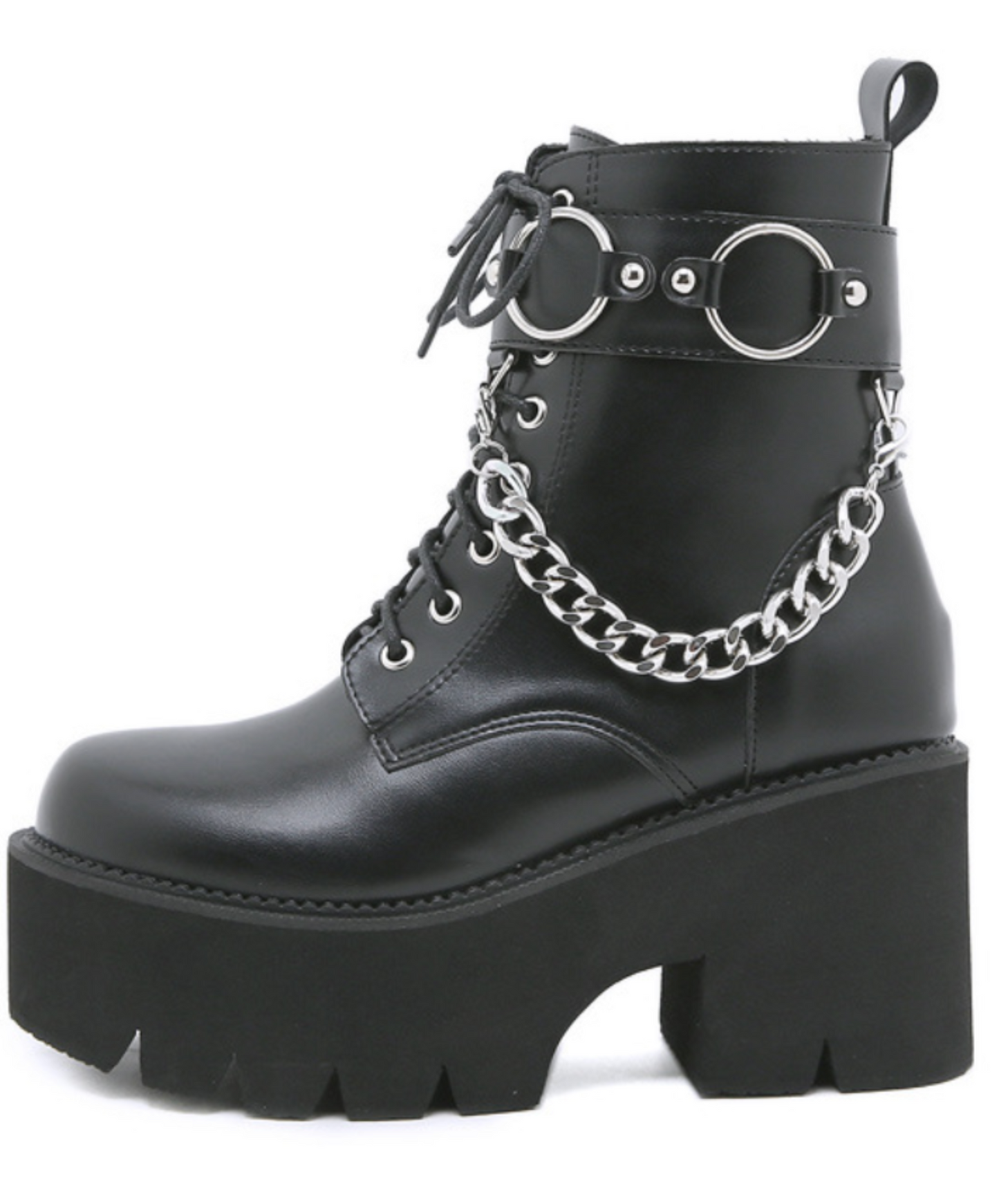 belt with metal chain hoop zip up boots EN2312