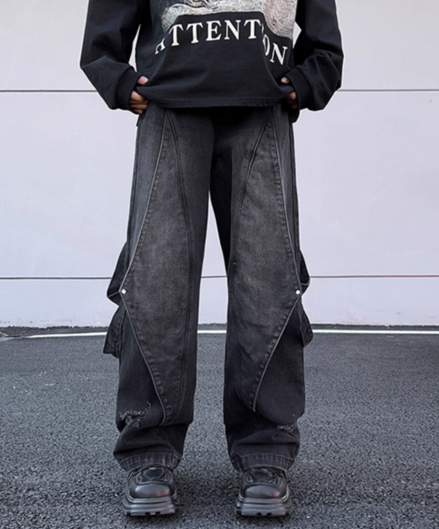 side belt decoration denim pants EN1874