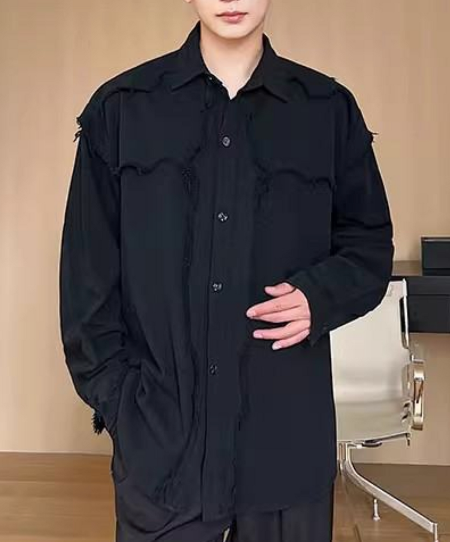dark thin fringed jacquard shirt EN2376