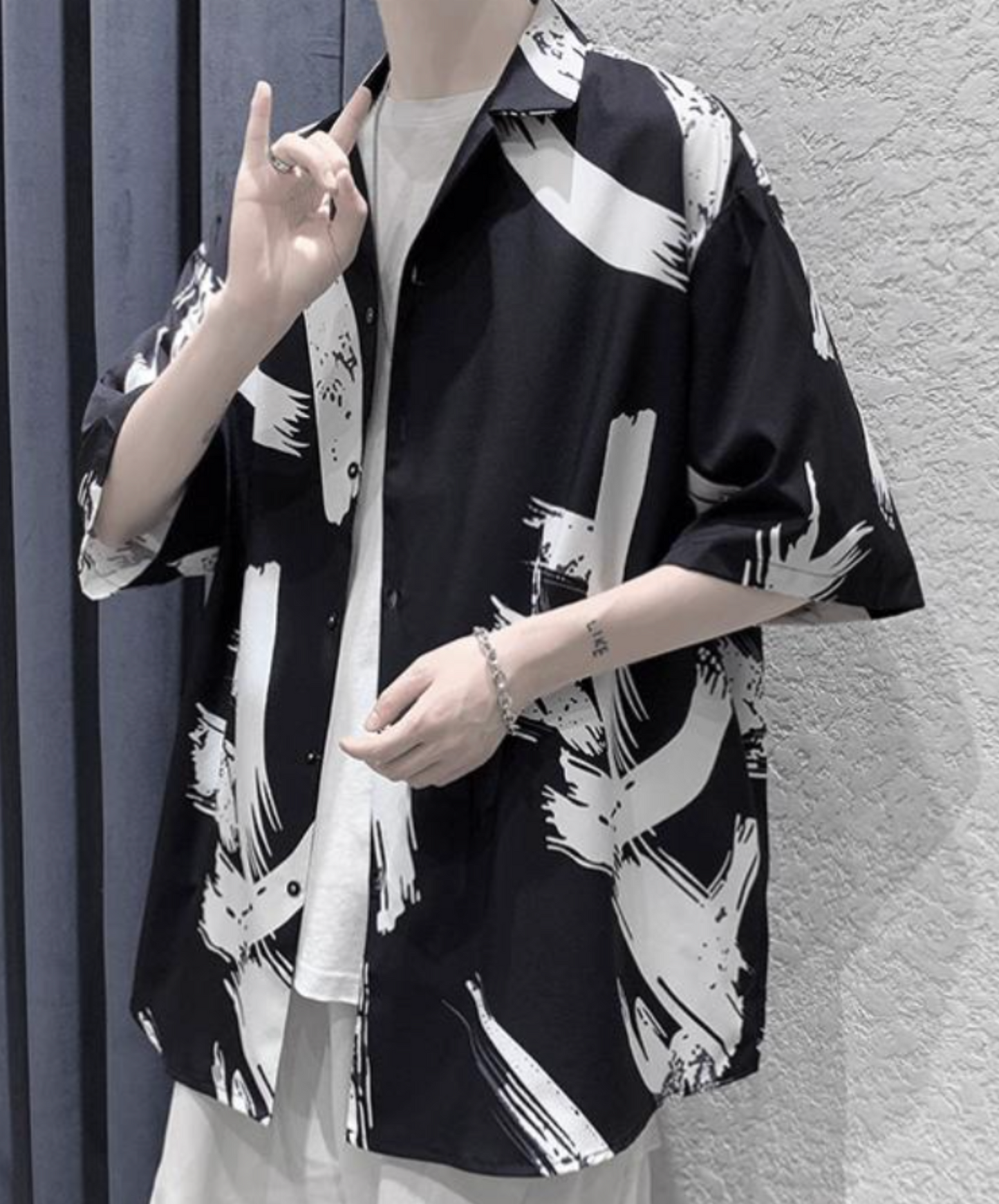 hong kong style graffiti print loose shirt EN2124