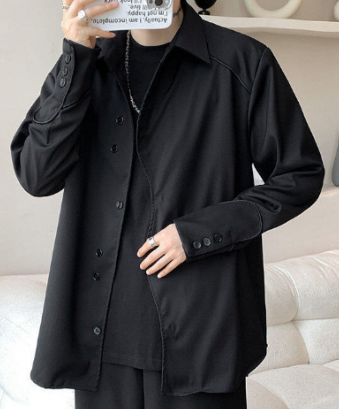 wave-shaped placket special button arrangement shirt EN1983