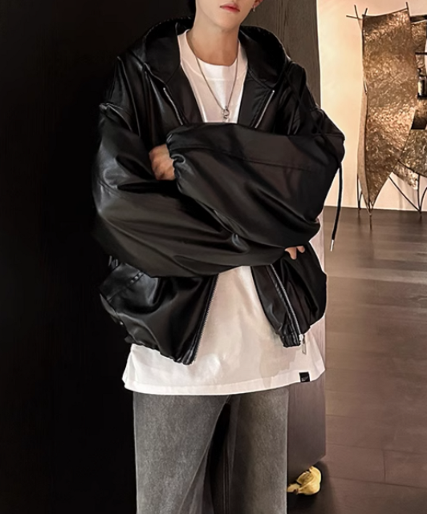 lantern sleeve leather jacket EN1859