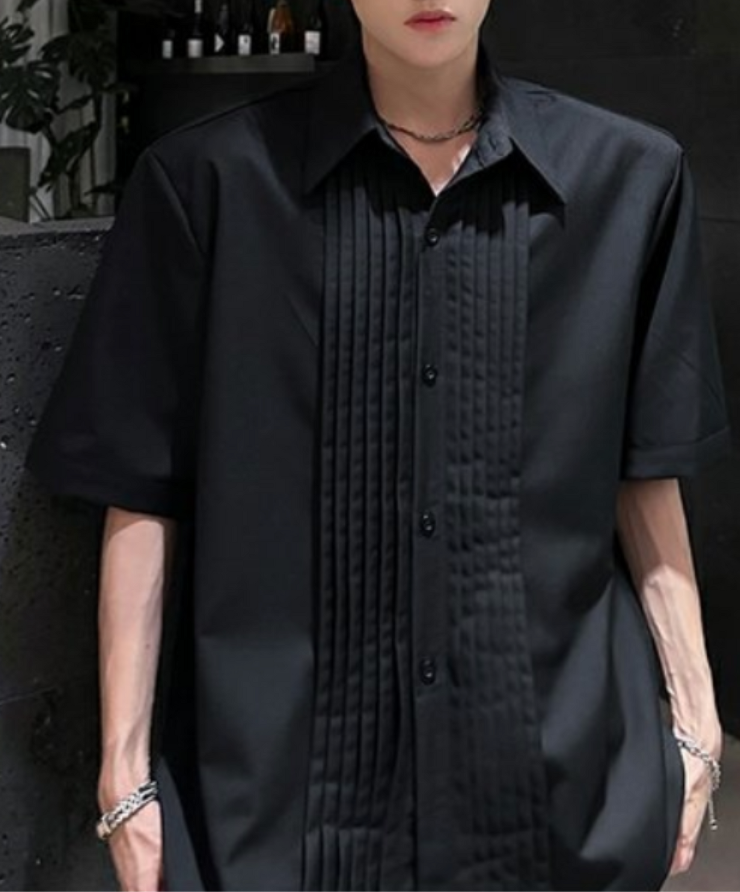dark luxury pleated front design shirt EN2112