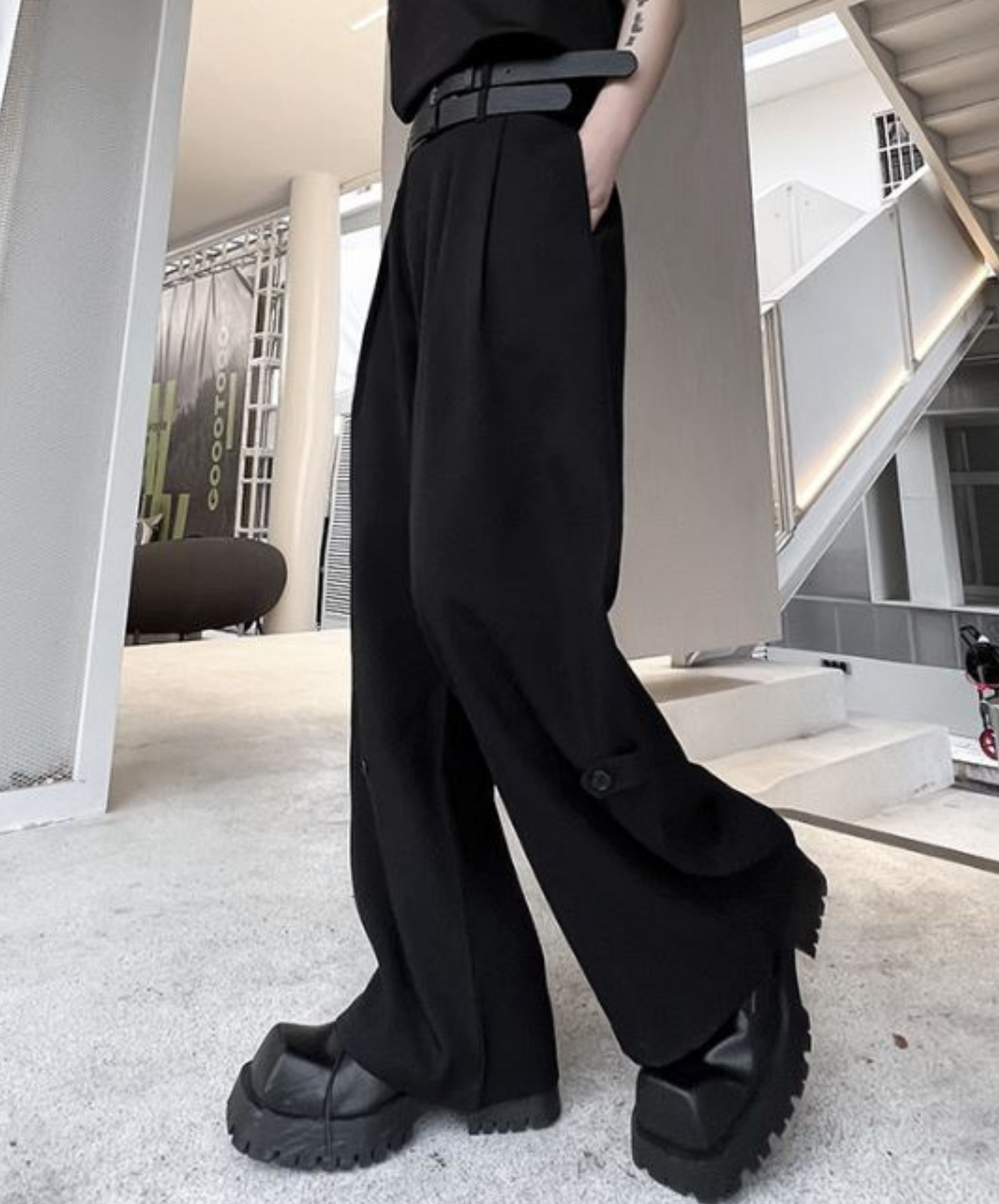 dark twin belt slacks pants EN977