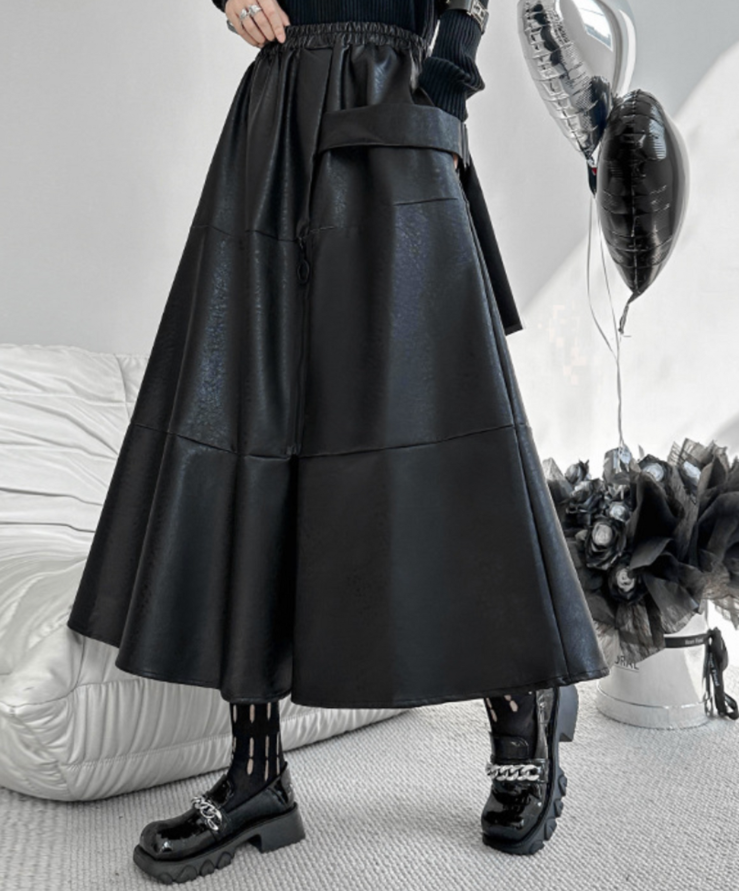 retro design hard pu leather skirt EN2342