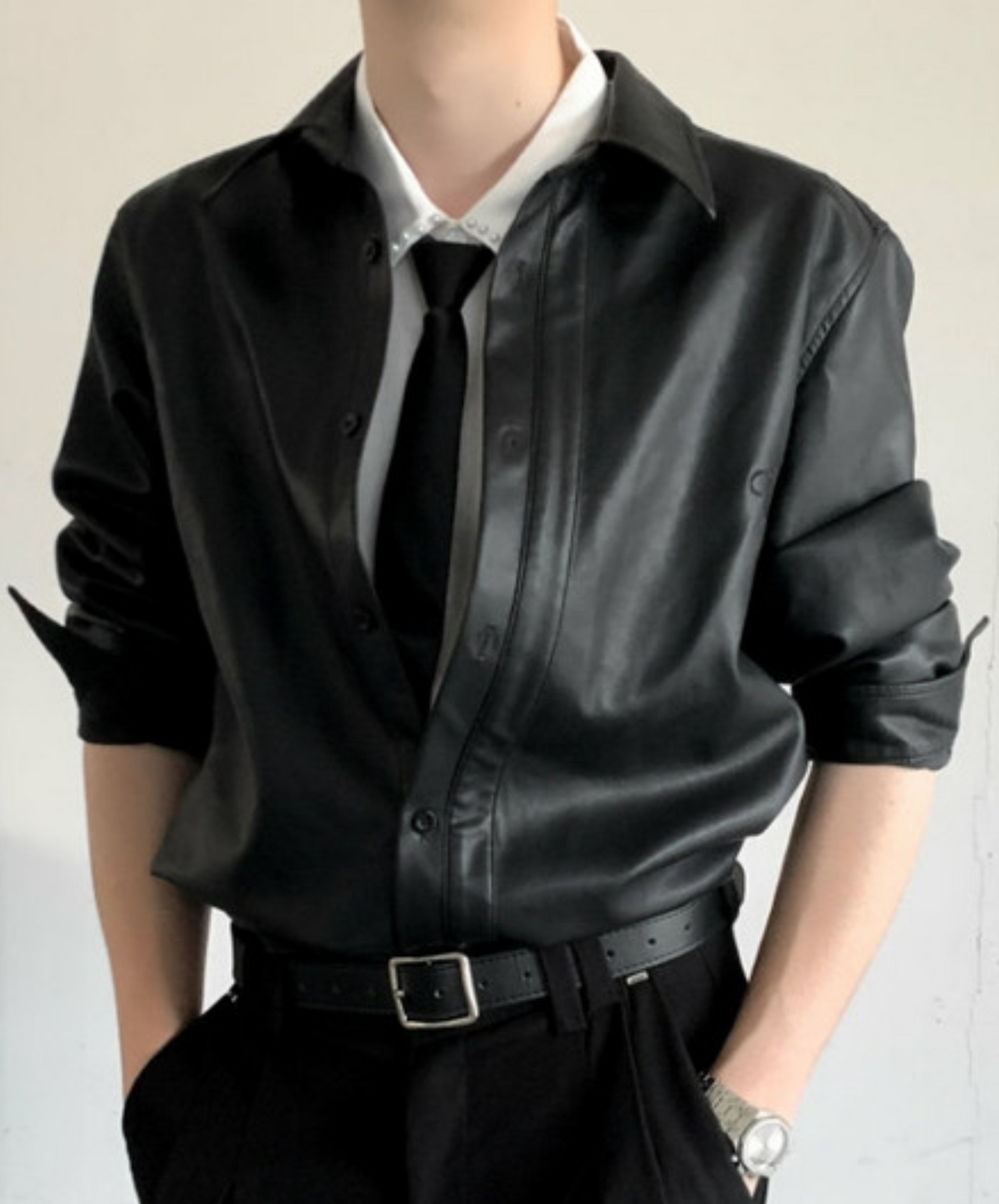 simple smooth leather shirt EN2370