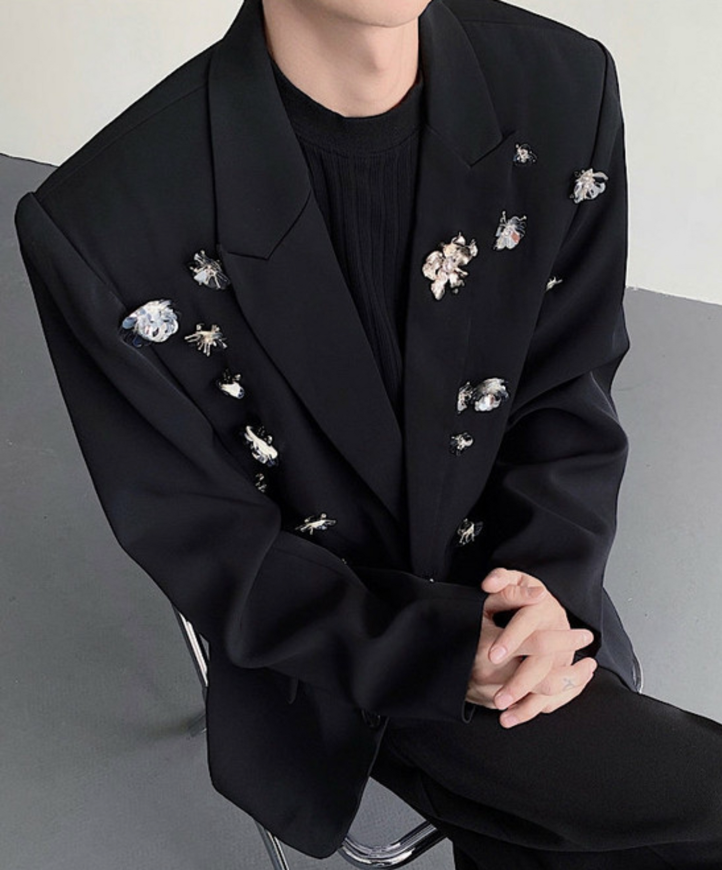 silver rose decoration jacket EN2387