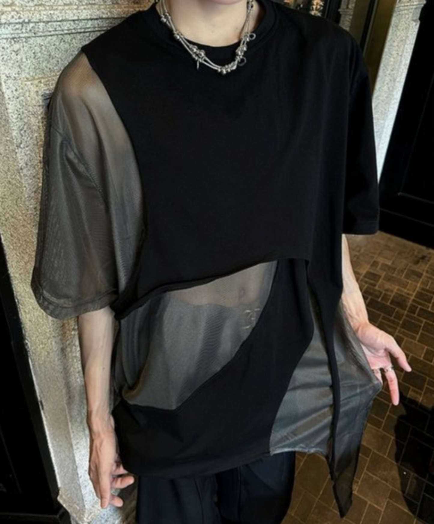 mixed material loose patchwork t-shirt EN2263