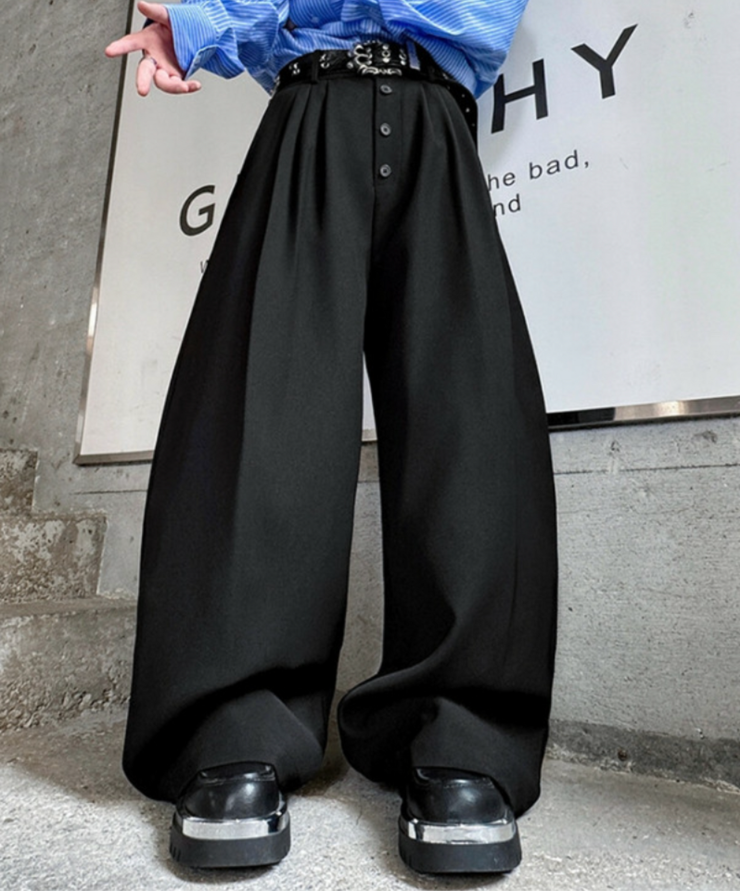 casual button design wide pants EN2338