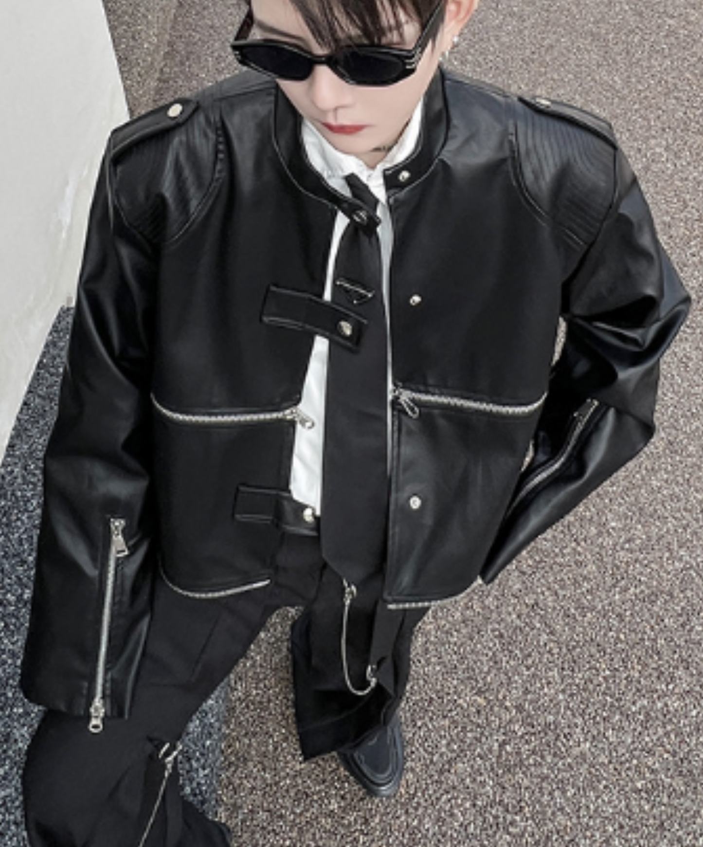 zip design leather jacket EN1229