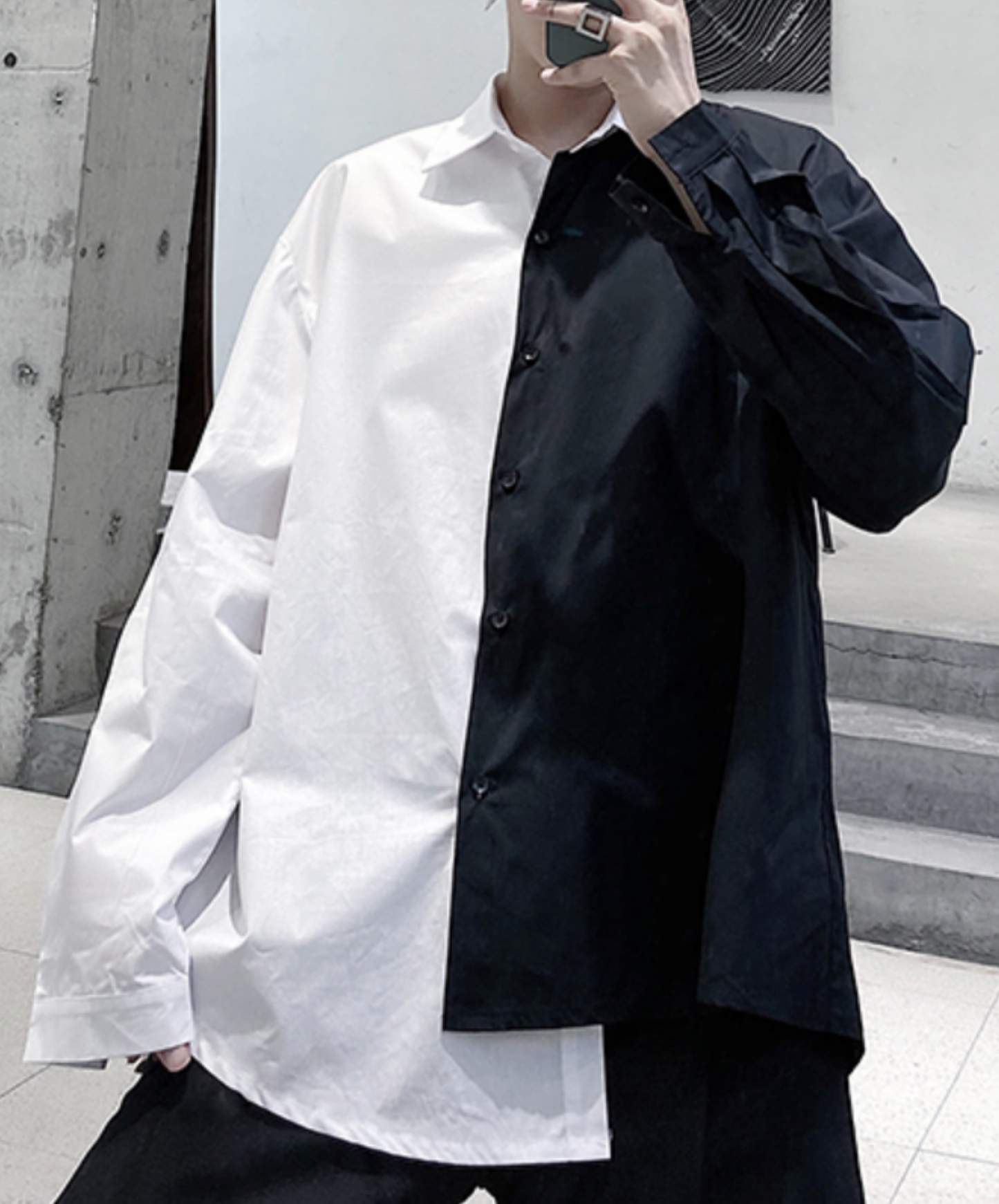 monotone contrast asymmetric shirt EN2046