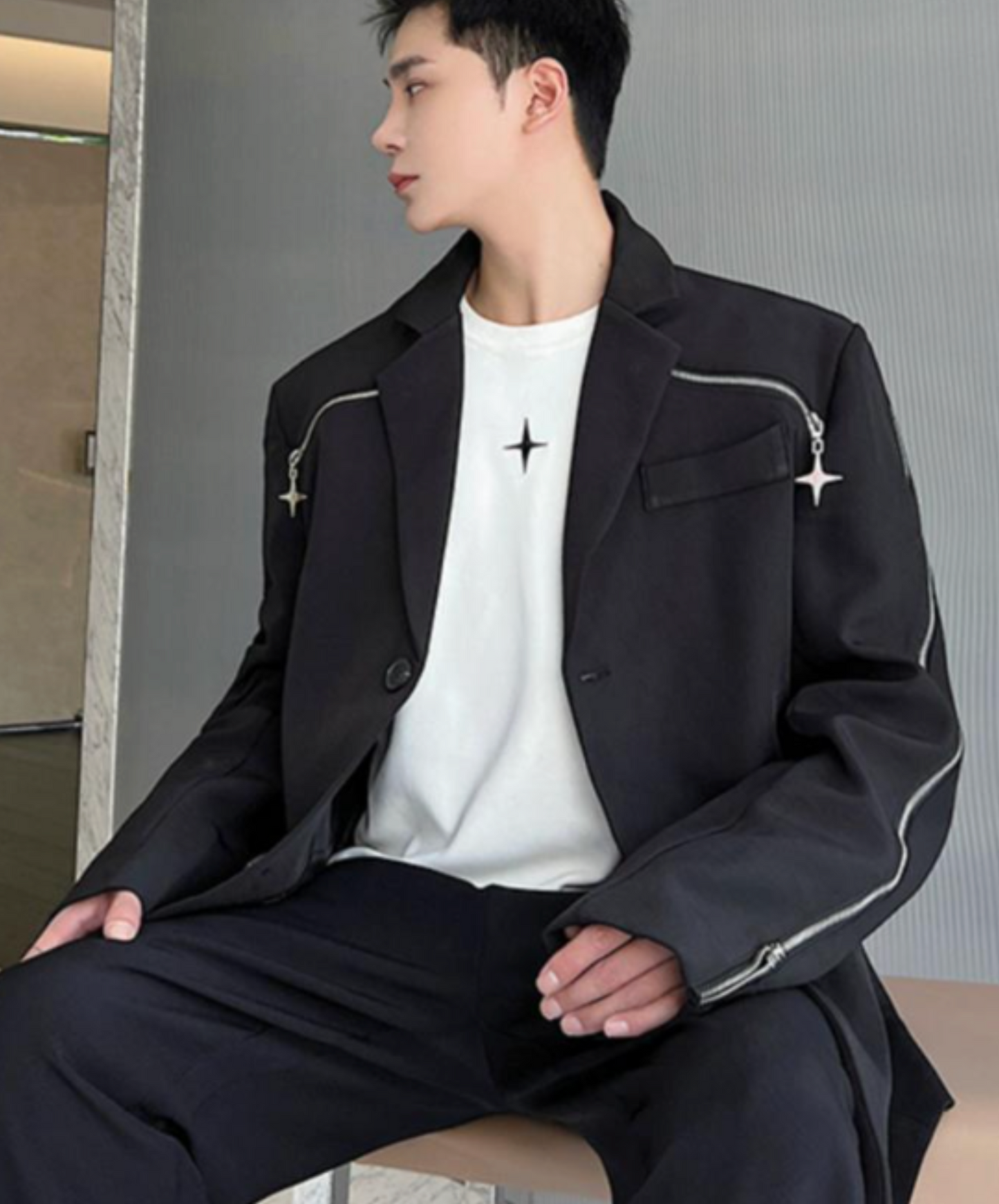 zipper line with cross charm jacket EN2404