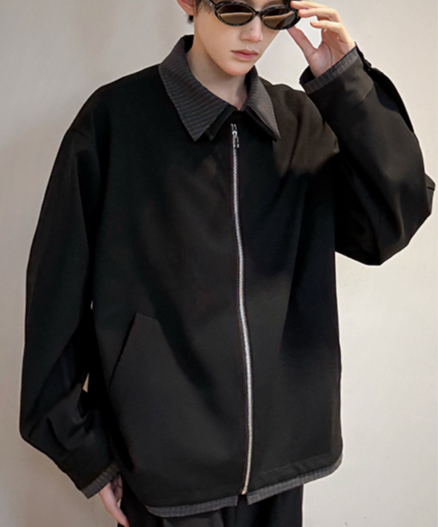 stitched contrast double collar jacket EN2015