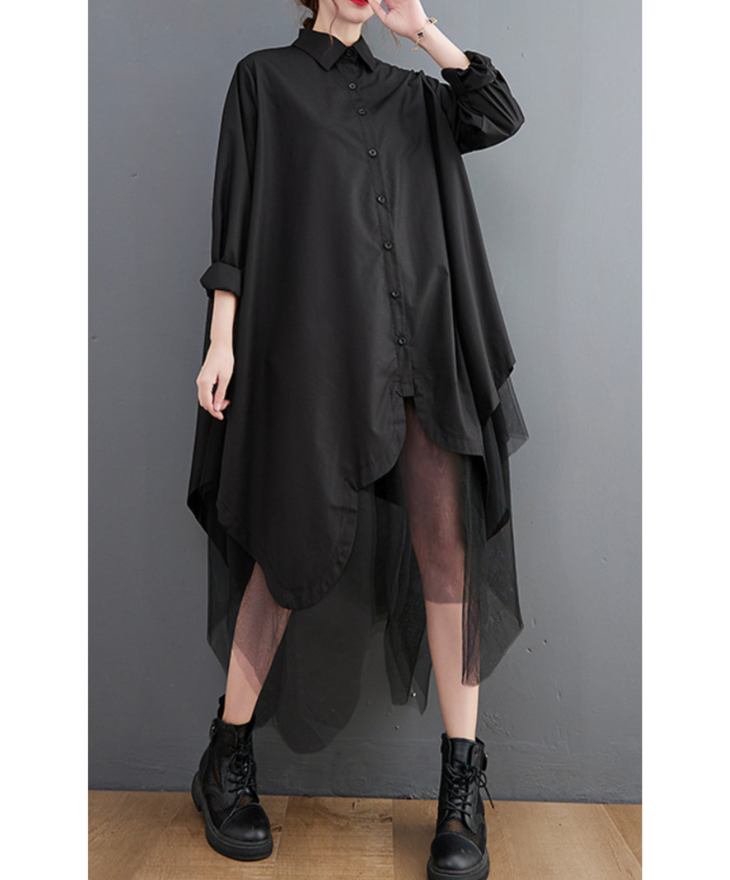 layered look with different materials long shirt EN2286