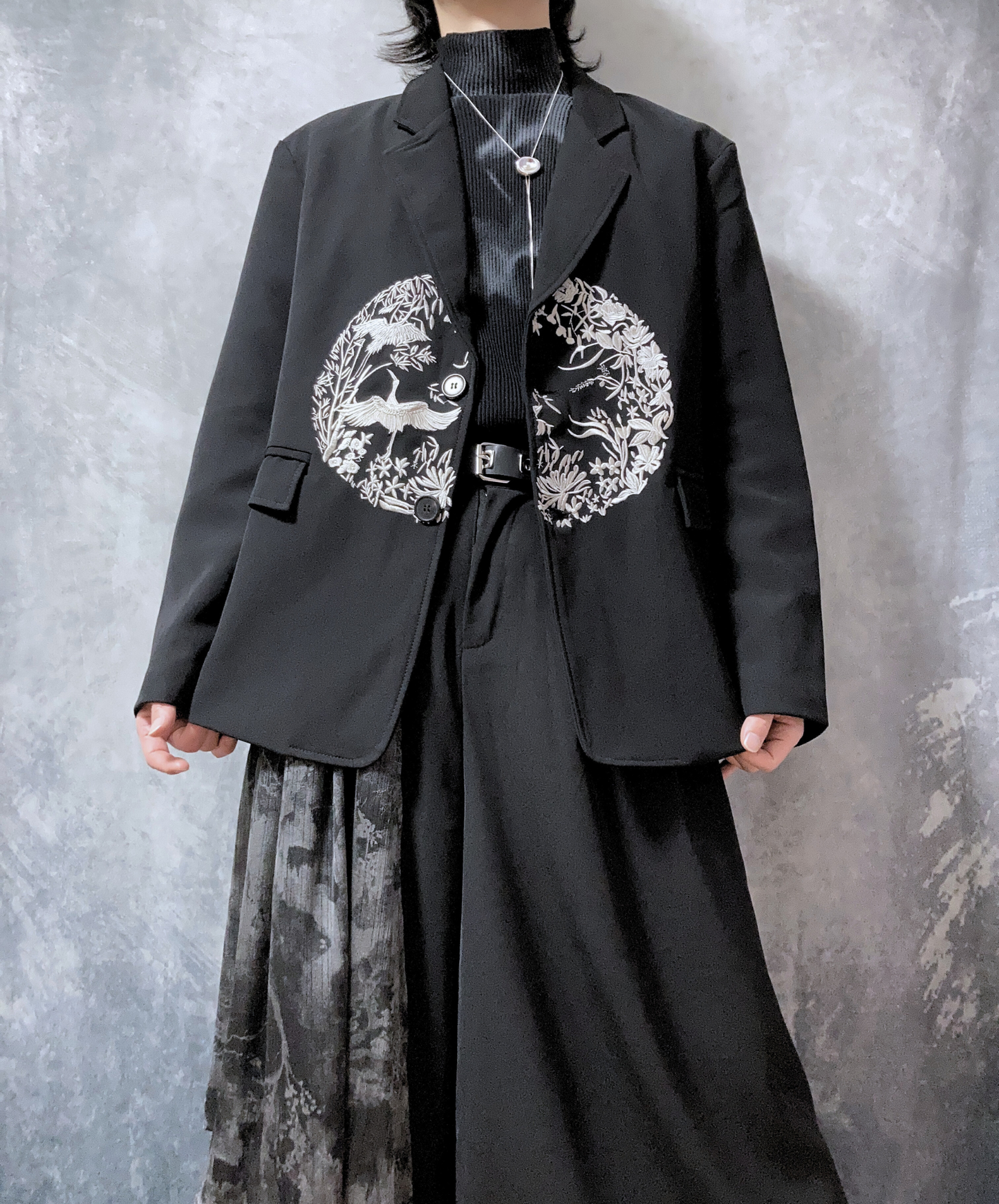 【style70】dark mode outfit set EN1909(jacket + sweater + pants set)